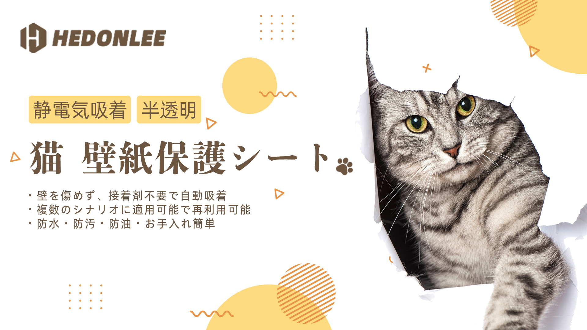 Amazon | HEDONLEE 猫 壁紙保護シート静電気吸着 44cm*10m 半透明