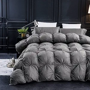 Three Geese Pinch Pleat Waterfowl Feathers and Down Comforter Twin Size Duvet Insert,750+ Fill Power,1200TC 100% Cotton, Premium All Seasons Gray Warm Hotel Comforter with 8 Tabs.