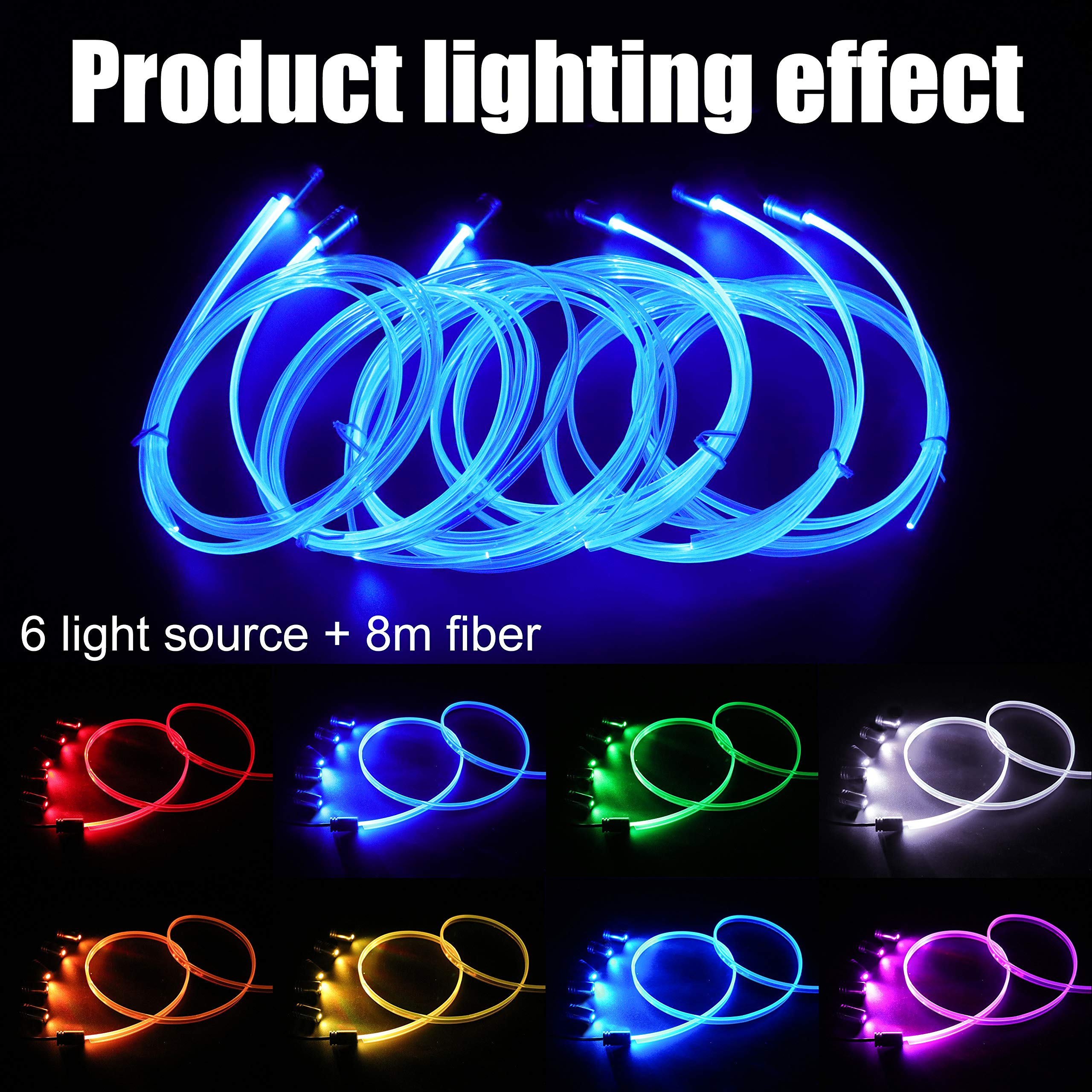 8 metri di fibra ottica Auto illuminazione ambientale con Bluetooth App Control + RF telecomando 64 colori musica multicolore Kit di illuminazione interna DC 12V 1W