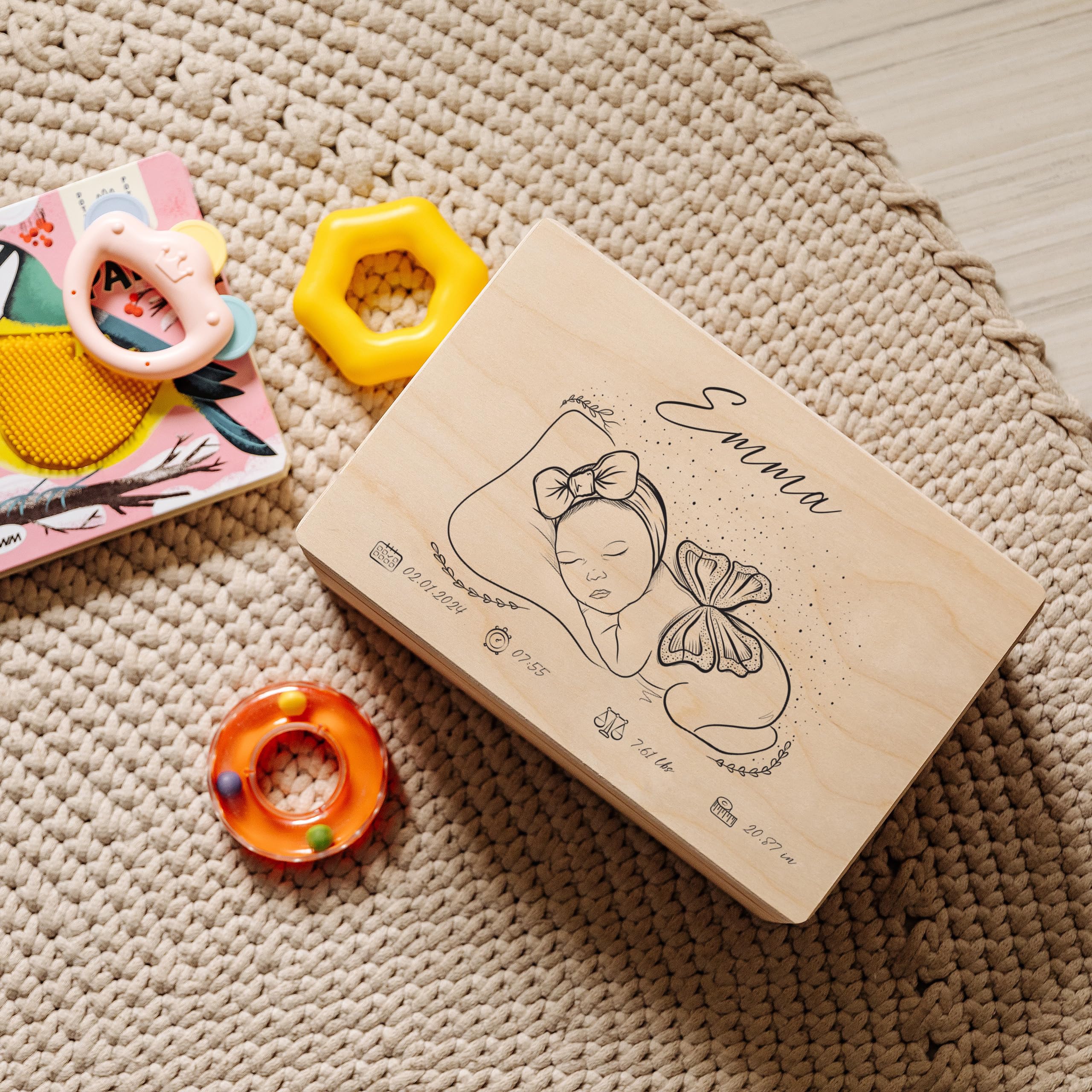 Scatola Ricordi Neonato Personalizzata - Cassetta Legno Con Incisione Nome/Data, Design Koala - Made In EU - Foto 9