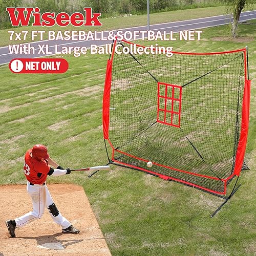 Miniatura 6 de Red de repuesto de red de béisbol de 7 x 7 pies, solo red y marco no incluido, red de bateo con sistema de recolección de bolas grandes, objetivo de