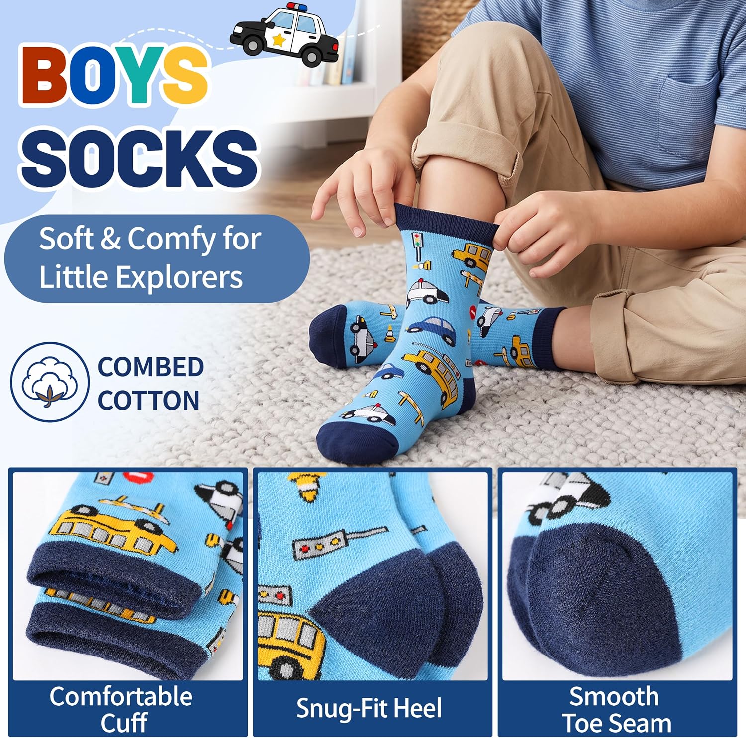 Kids Girls Boys Cotton Socks Soft Novelty Socks Cute Animal Pattern 6 Pairs
