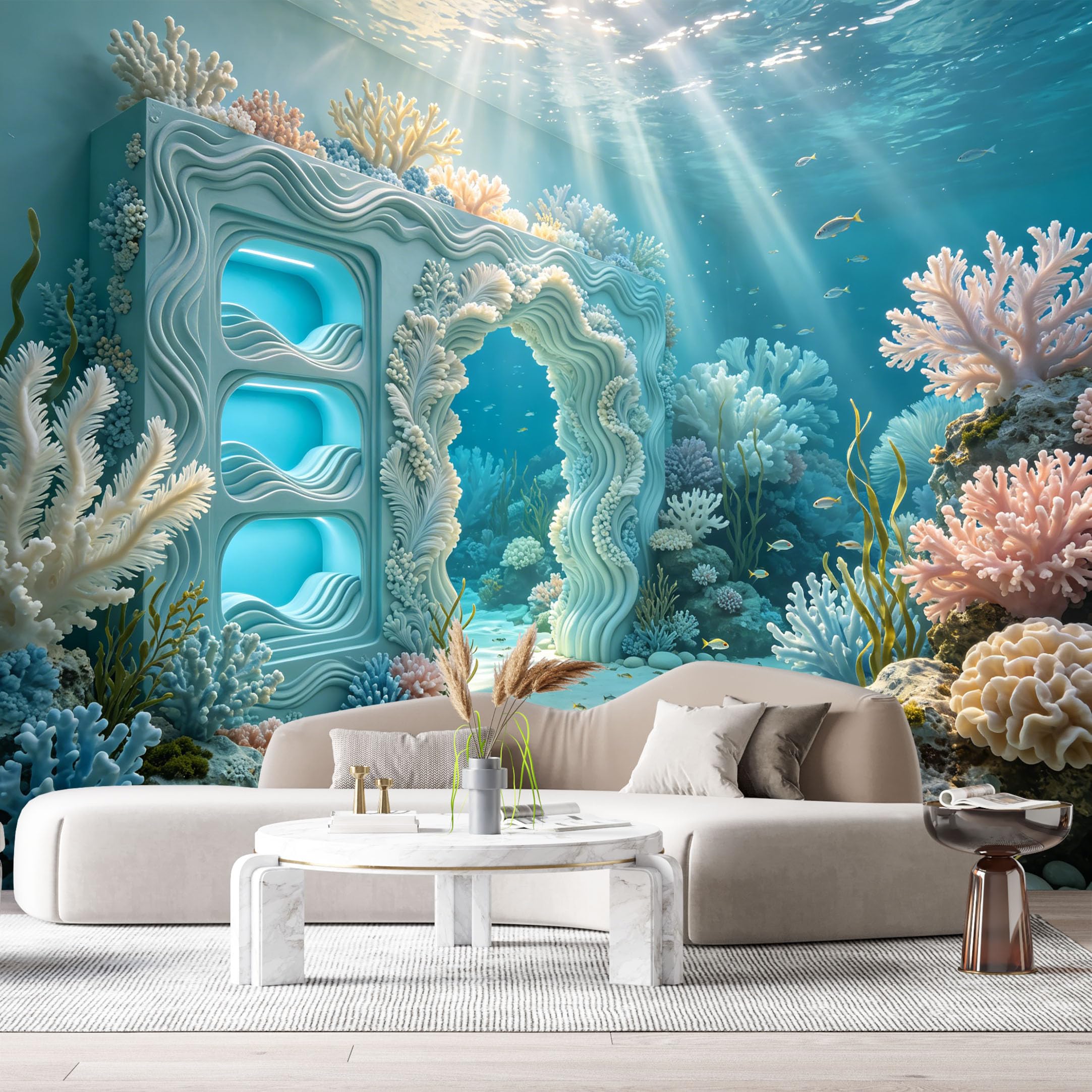 Custom Size Wall Murals Ocean Marine Surreal Archway 3D Trompe L'Oeil SelfAdhesiveWall Fabric Removable Wallpaper Wall Decor for Living Room Bedroom Bathroom