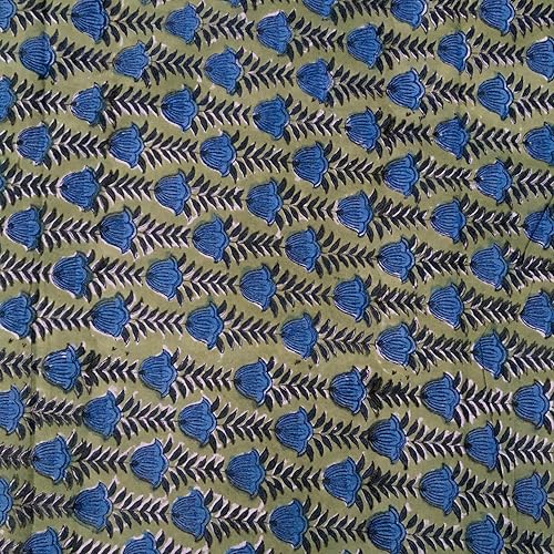 Miniatura 2 de E-Tailor The Yard - Tela de algodón natural indio con estampado floral, tela de costura, 3 yardas, color verde selva floral