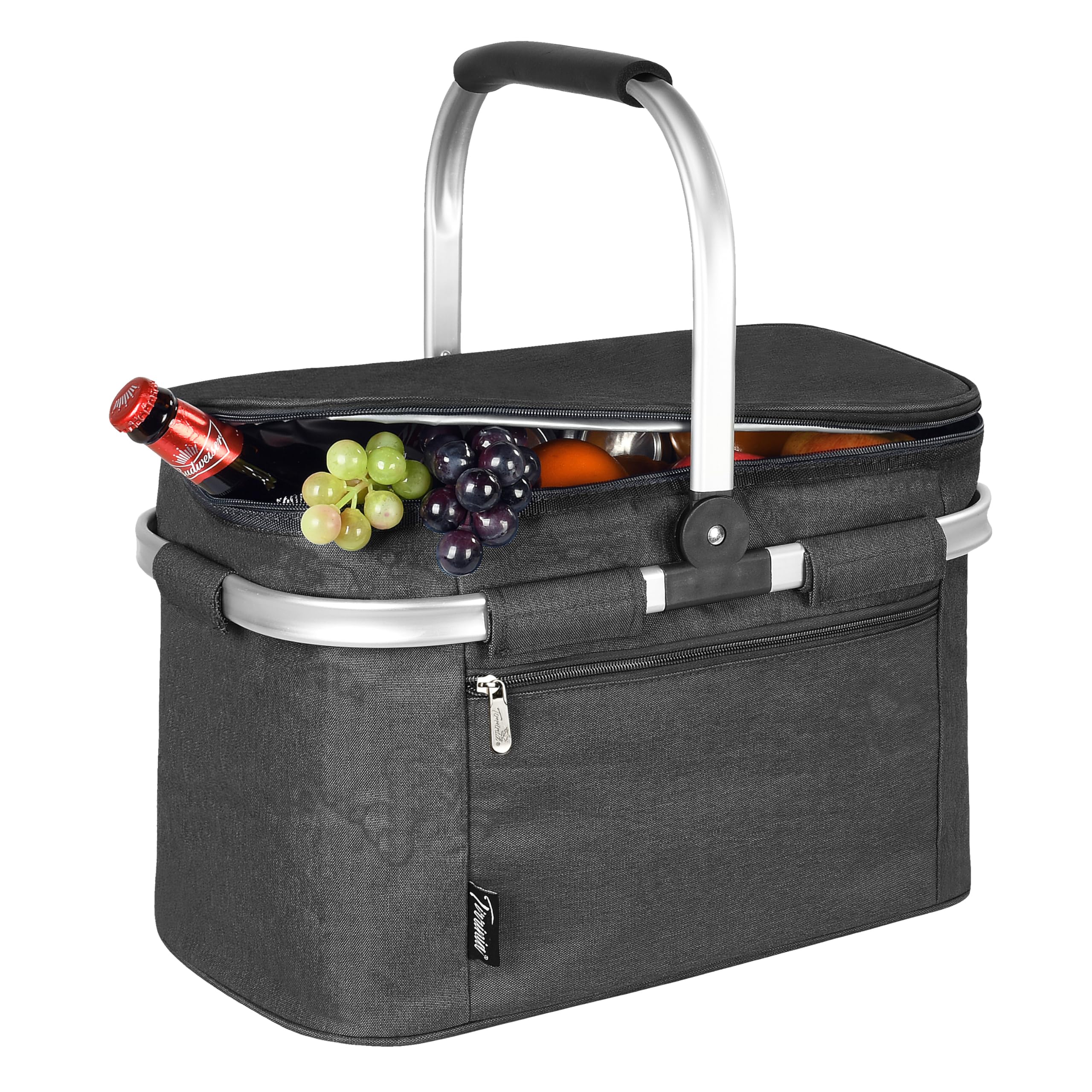 Tirrinia Large Insulated Picnic Basket, 34L Water Resistant & Leakproof Collapsible Portable Cooler Basket Set with Aluminium Handle for Travel,