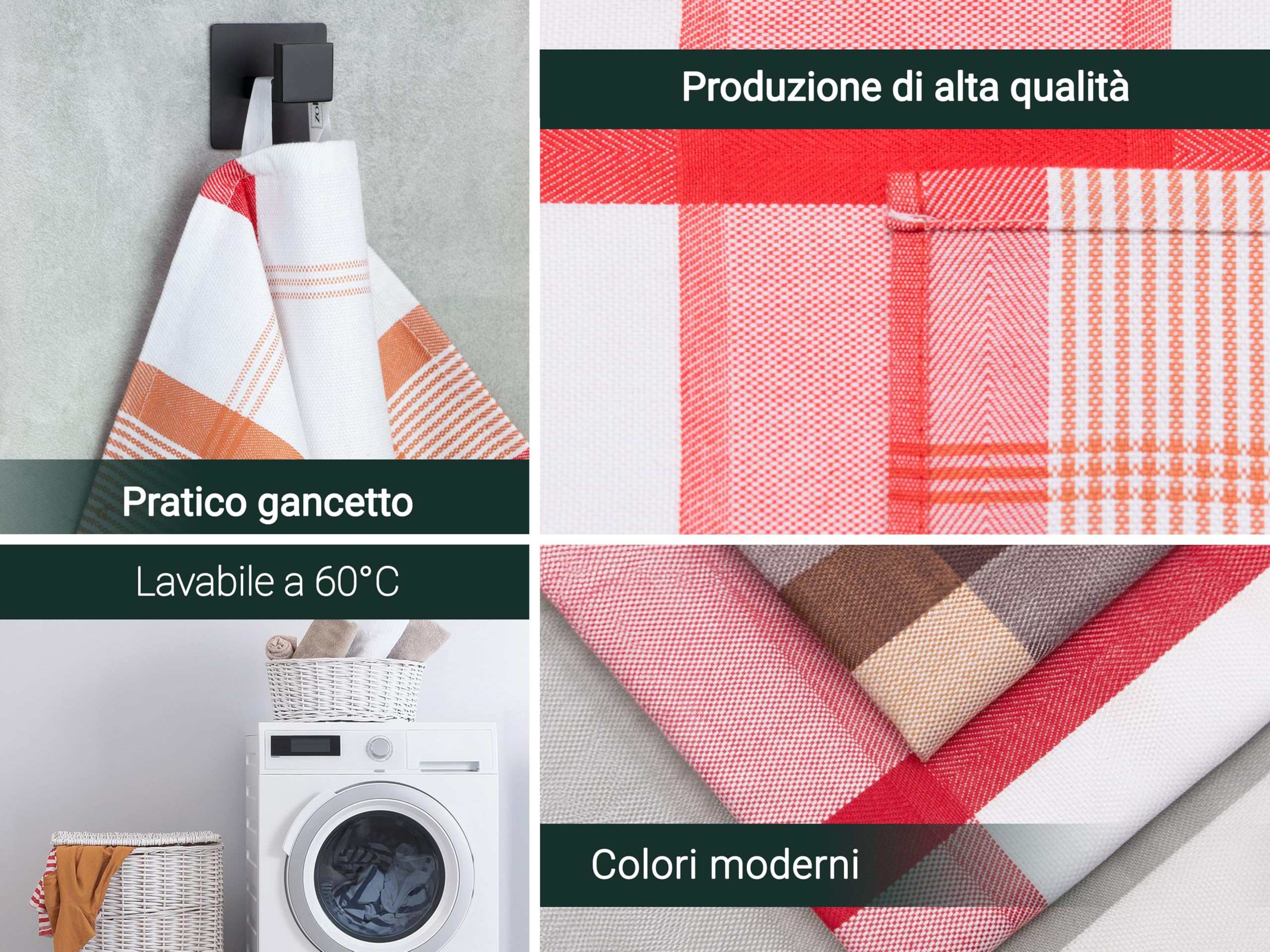 4 Strofinacci Cotone 50x70 Cm - Assorbenti, Lavabili A 60°C - Quadretti Neri - Qualità Ristorante OEKO-TEX - Foto 6