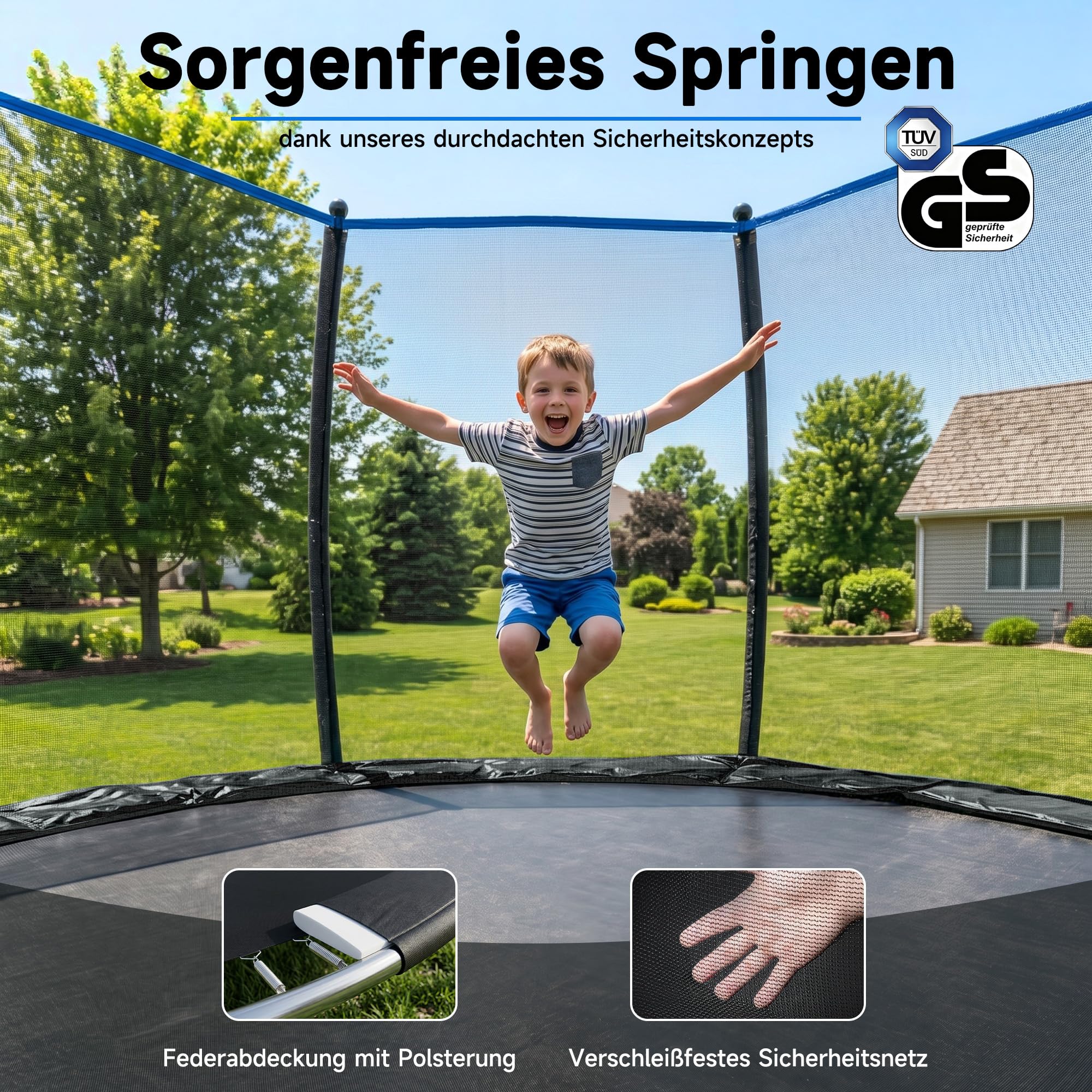 Netrum Trampolin Outdoor Ø228/305/366 cm, mit Sicherheitsnetz & Leiter, Schutzplane & Gepolsterten Netzstangen 150kg Belastbarkeit, Oval Outdoor Trampoline für Kinder & Erwachsene