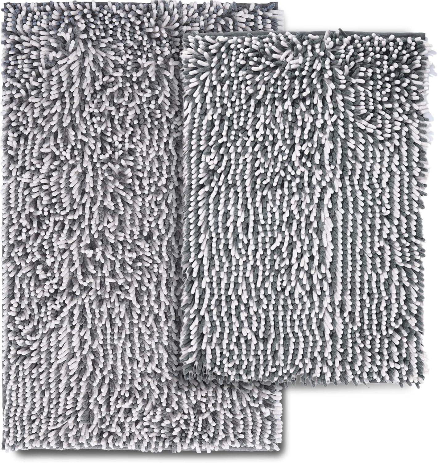 Bathroom Rugs 2 Piece Set – Absorbent, Non-Slip, Soft Chenille Bath Mat, Machine Washable, Comfortable Floor Mats (20"×30" + 17"×24", Gray Grey)
