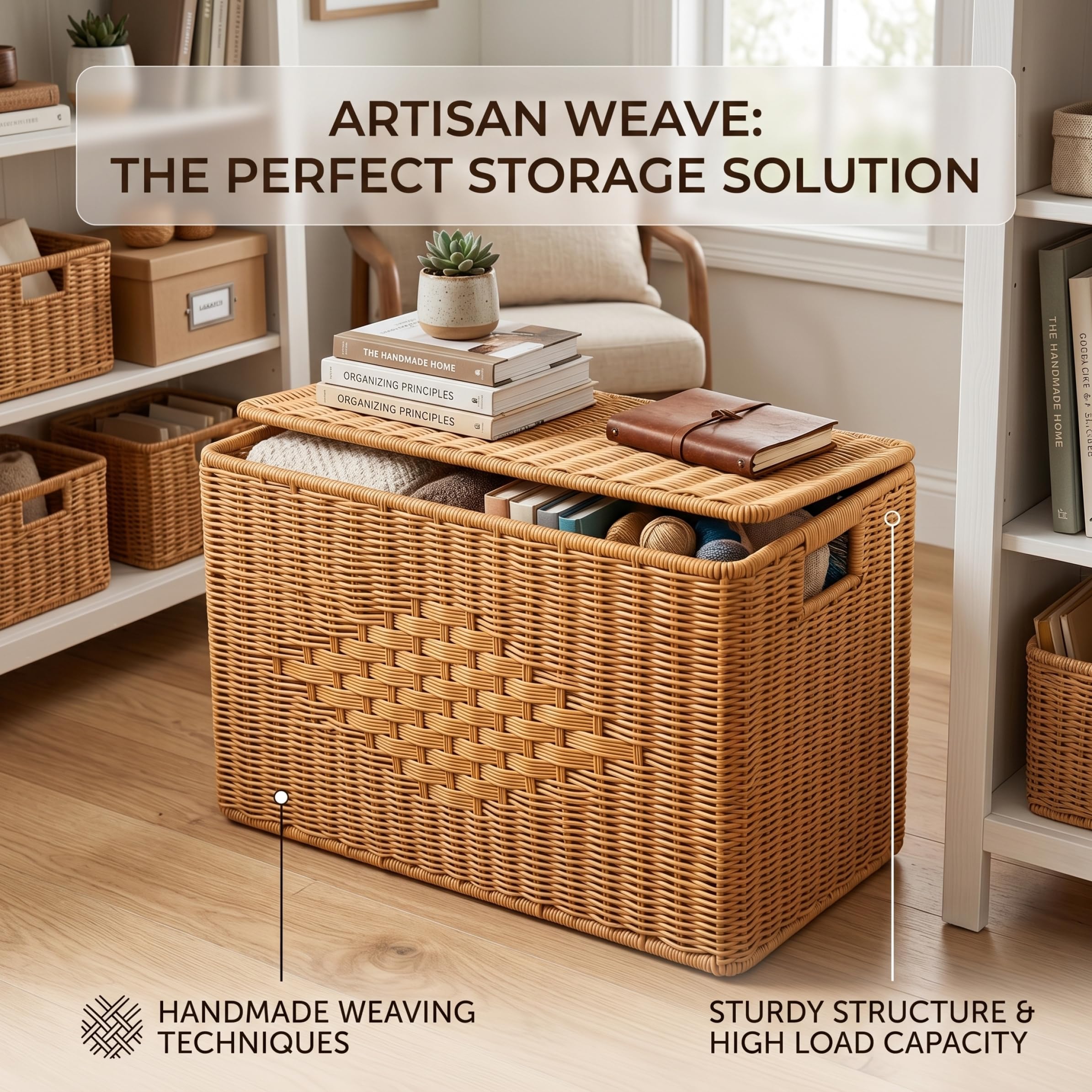 Contenedor de almacenamiento alto y estrecho, cesta estrecha, cesta tejida a mano con tapa, organizador de esquina que ahorra espacio para sala de estar, baño, dormitorio, 15 × 6 × 10 pulgadas