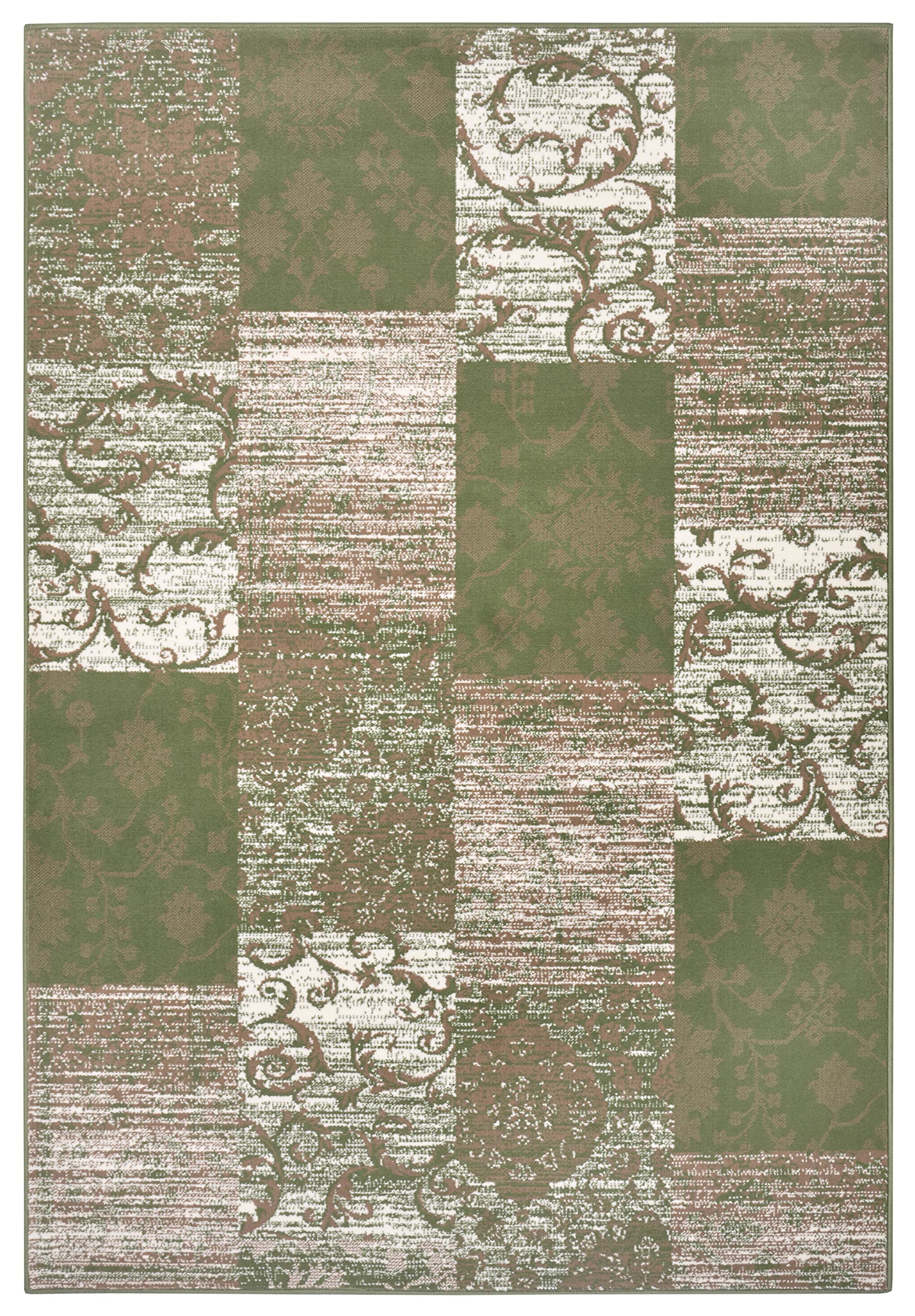 Hanse Home Gloria Teppich 200x290cm – Wohzimmerteppich Mehrfarbig Modern Velours Teppich Schlafzimmerteppich für Flur, Esszimmer, Schlafzimmer, Kinderzimmer, Wohnzimmer, Küche – Green Creme