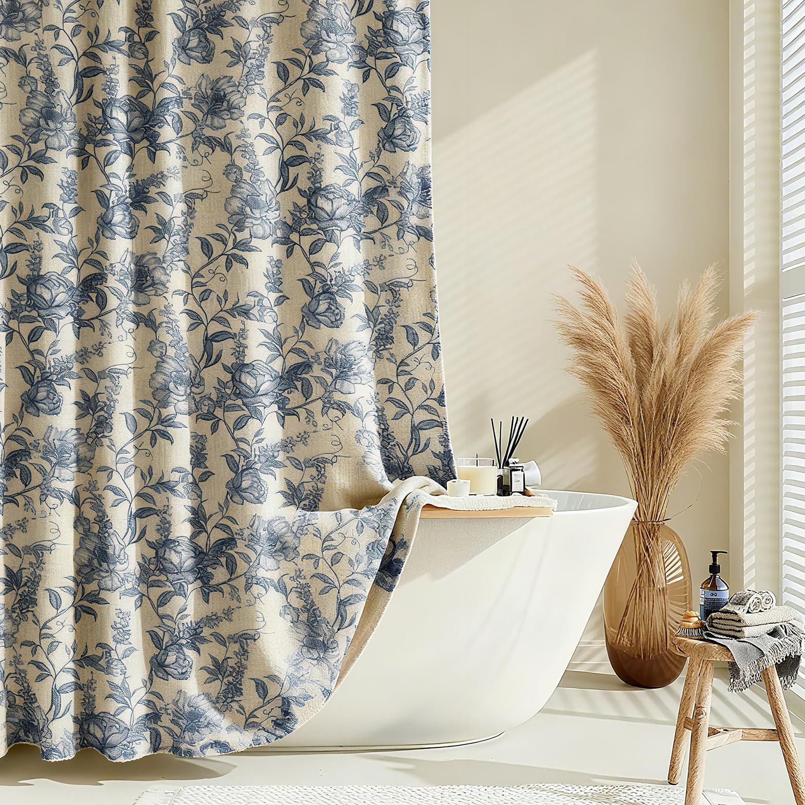 Farmhouse Blue Floral Shower Curtain