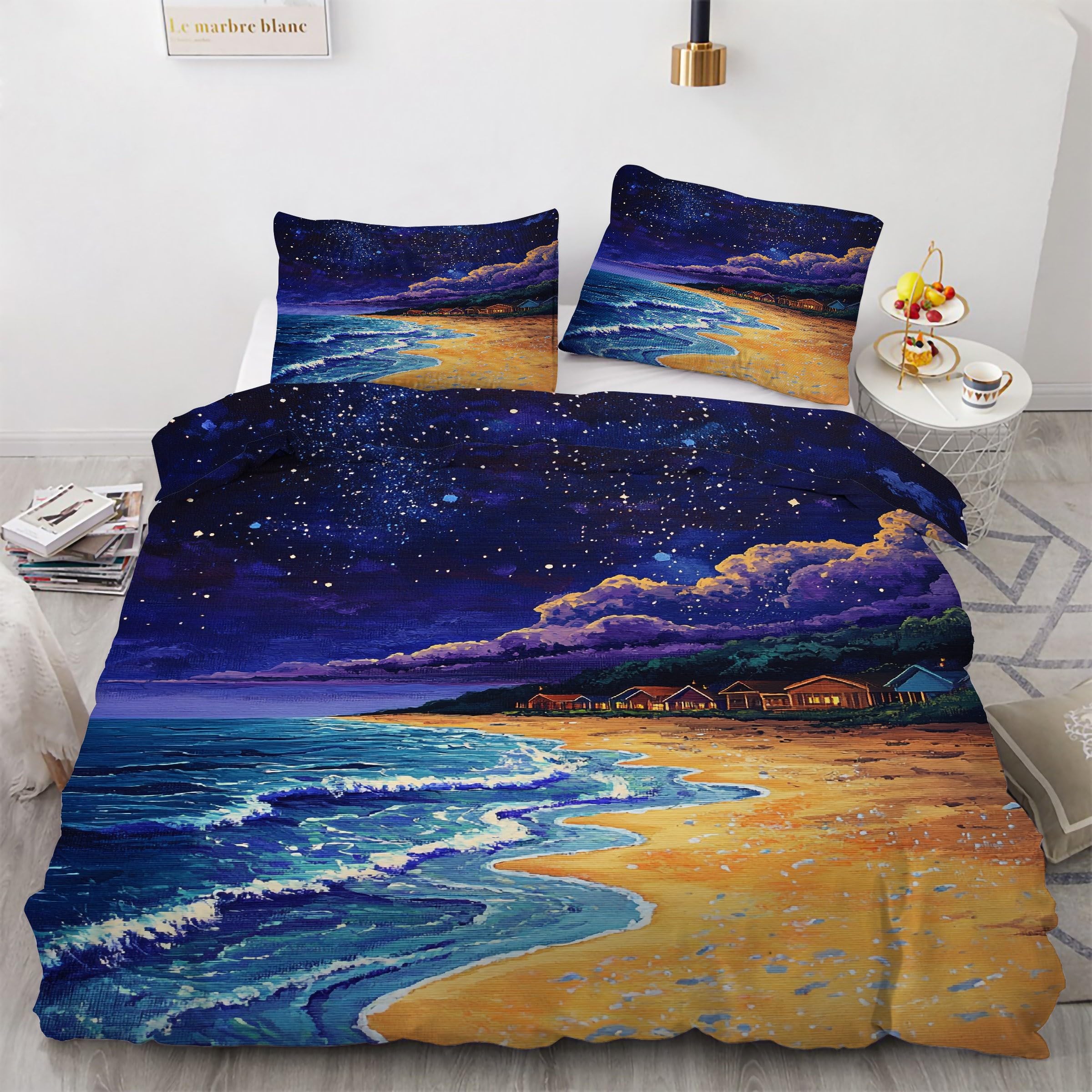 Housse de couette 240x260 sans repassage parure de lit zippée microfibre anti-plis