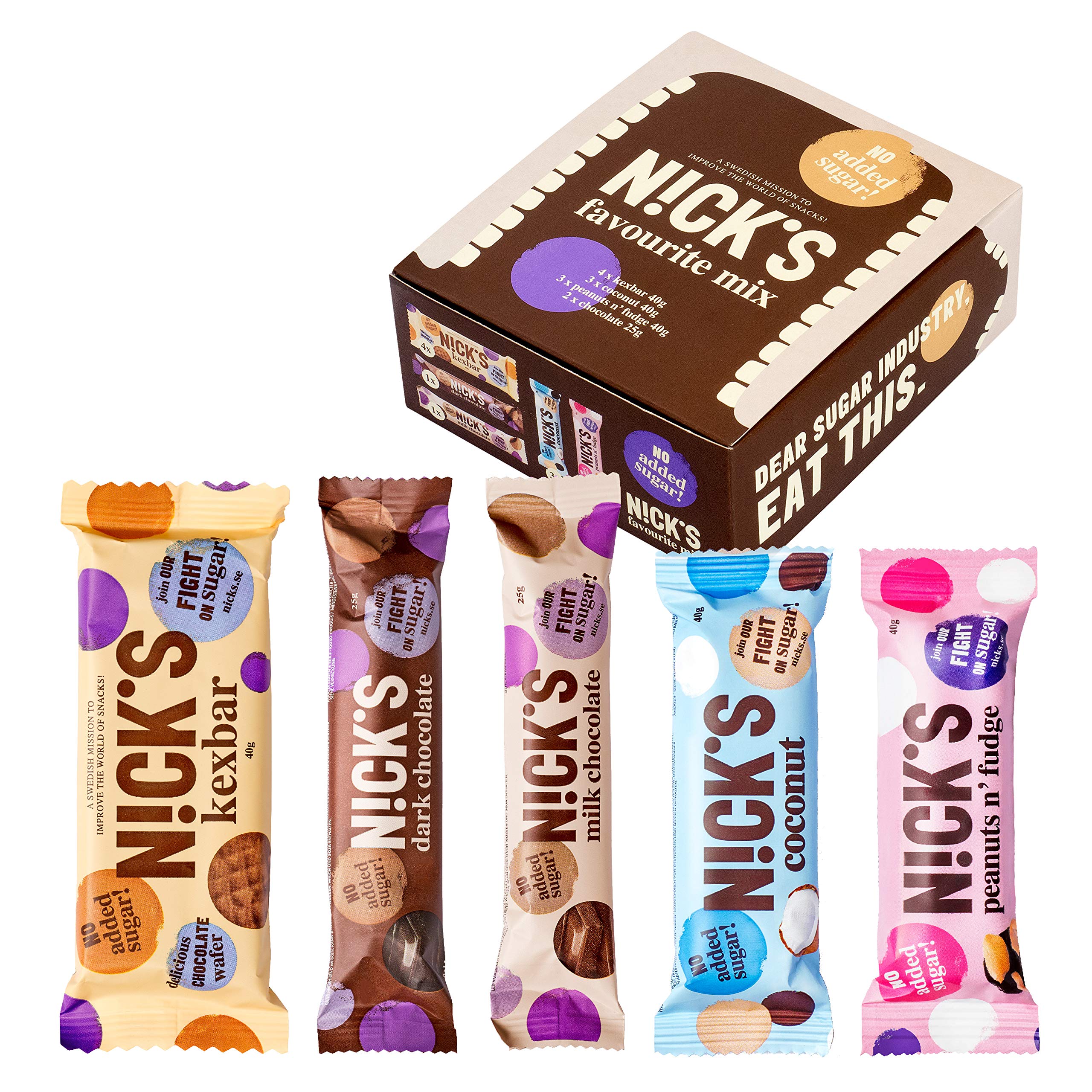 Nicks Favourite Mix Box with Assorted Chocolate Bars no Added Sugar, Gluten Free 10x40g + 2x25g