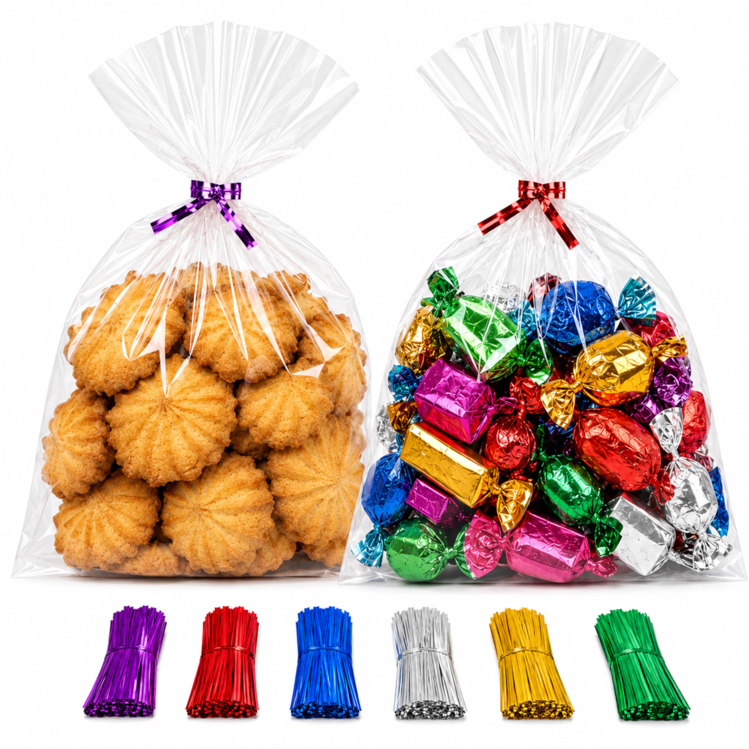 6x9 Cellophane Treat Bags with Ties 200 Clear Goodie Cookie Bags