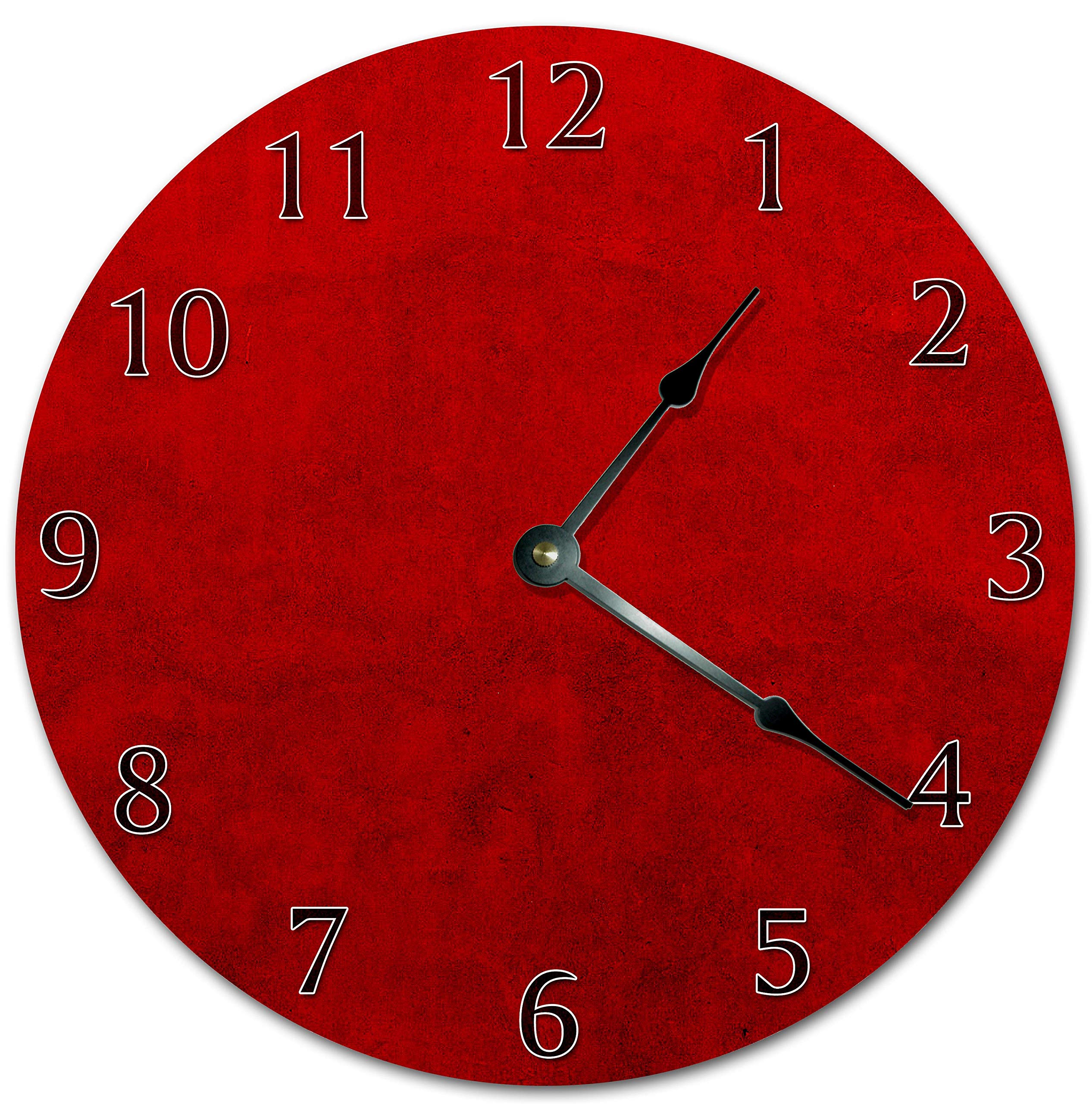 Horloge murale sans tic-tac en bois rouge pour chambre à coucher calme