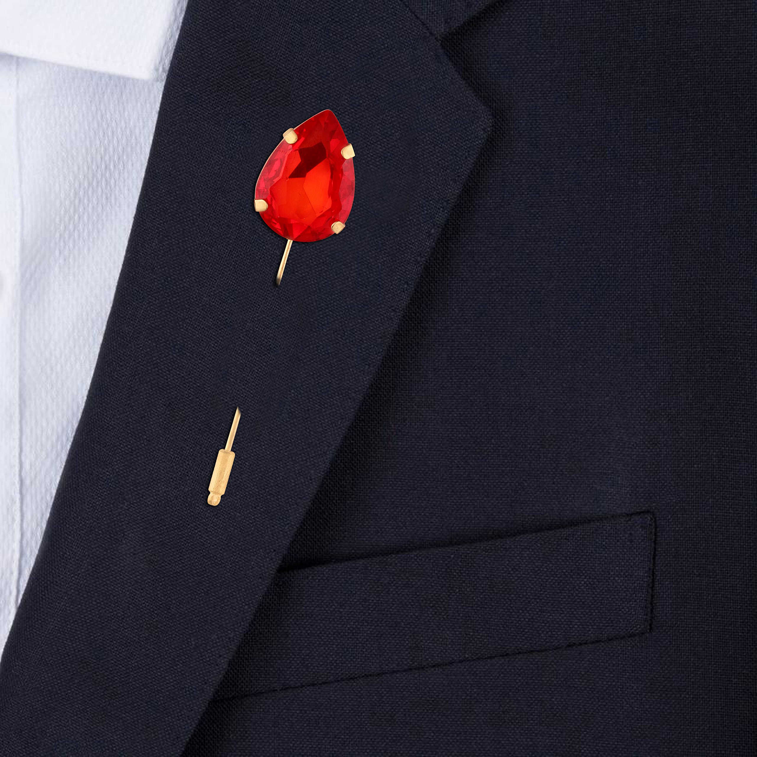 Plated Men's Drop Lapel Pin Brooch with Rhinestones