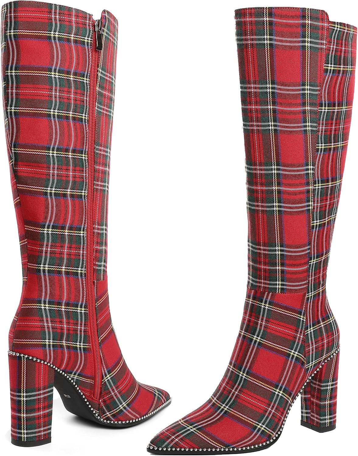Knee High Boots for Women Chunky Heel Boot Classic Pointed Toe Bootie Over The Knee Booties for Work Office Comfortable Retro High Heel Boot