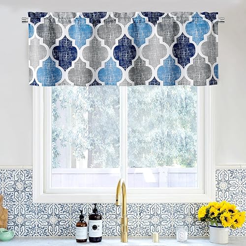 Miniatura 20 de Beauoop Cortinas 100% opacas de 84 pulgadas de largo, 2 paneles para dormitorio, sala de estar, azul, geométrico marroquí, para oscurecer la Ojal |