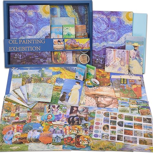 Kit de suministros para álbumes de recortes, 480 piezas, pintura al óleo vintage de Van Gogh, kit de álbum de recortes estético para diario basura