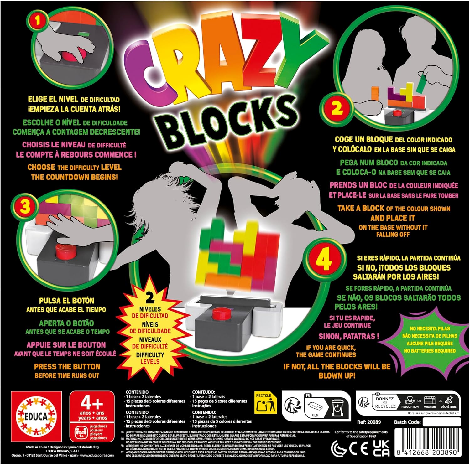 Educa - Crazy Blocks | The Most Explosive Block Game. Be The Fastest Blocks Or They Will Jump in The Air Two Levels of Difficulty. from 4 Years Old (20089)
