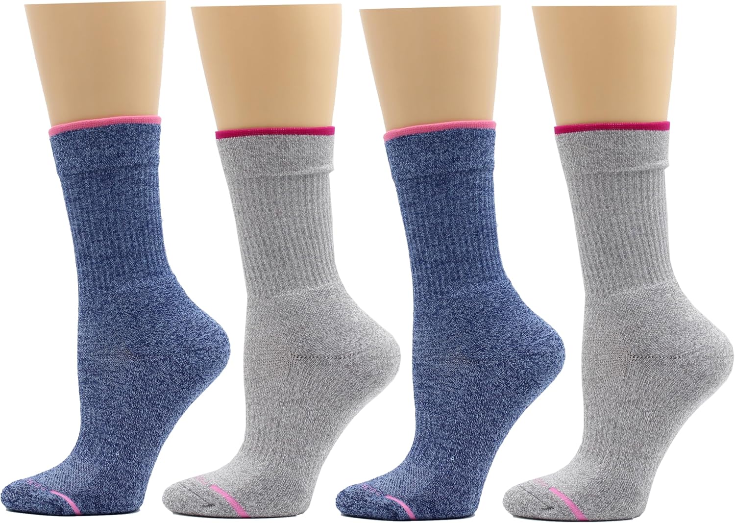 Dr. Motion Women Outdoor Hiking Walking Compression Crew Socks With Enhanced Cushion And Breathable Arch Support 4 Pairs