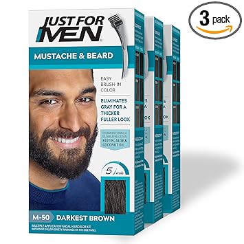 Just For Men Brush-In Color Gel Mustache and Beard Color, 72.6g (Pack of 3) - Darkest Brown