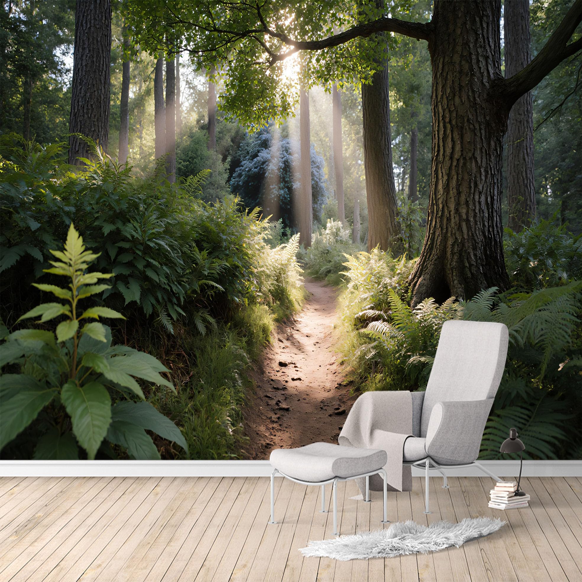 Custom Size Wall Murals, Sunlit Forest Path Woodland Nature Landscape, SelfAdhesive Water Activated Removable Wall Covering, Large Photo Wallpaper for Living Room Bedroom Office