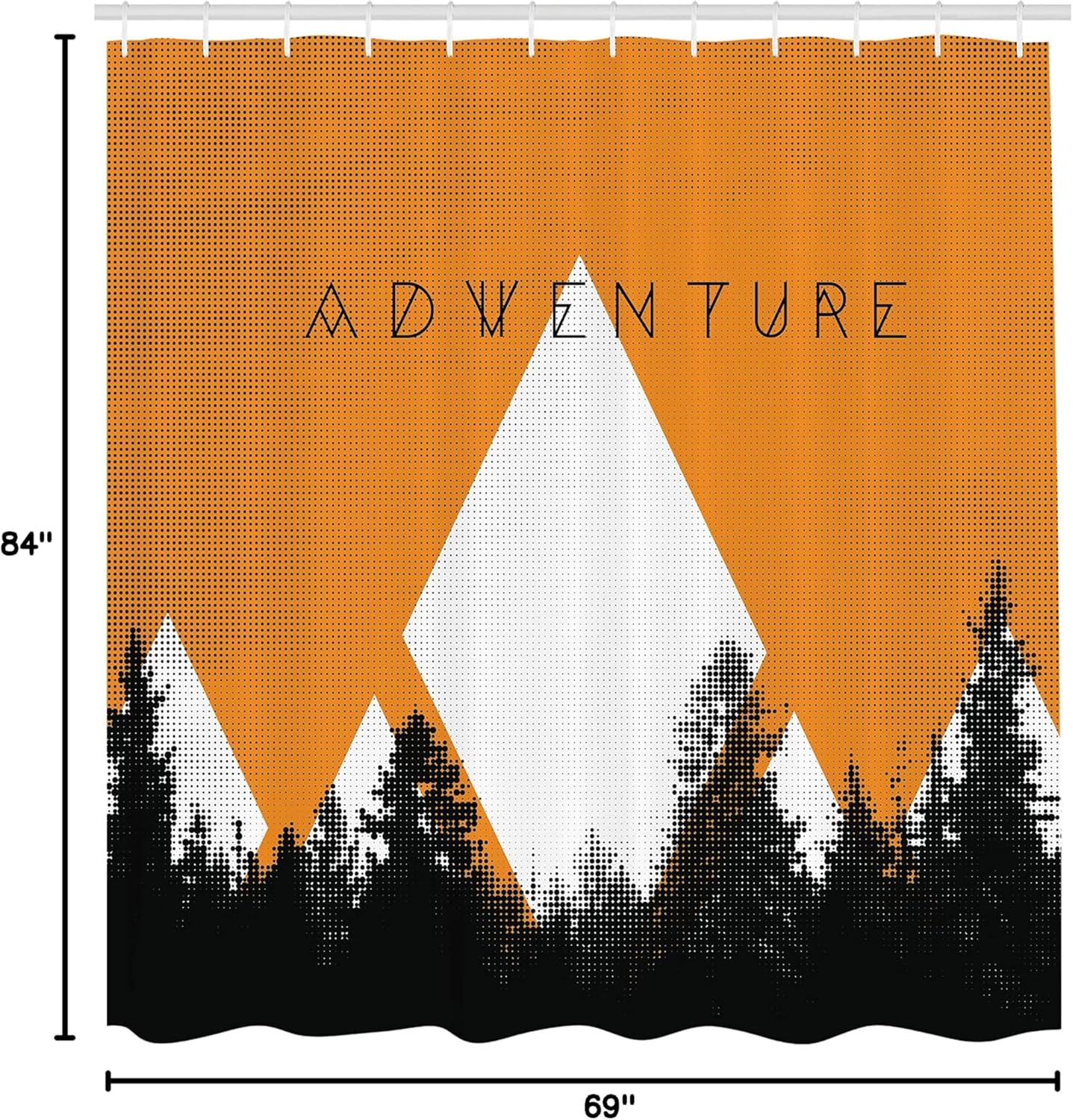Ambesonne Adventure Shower Curtain, Forest Halftone Effect Hipster Typography Camping in Mountains, Cloth Fabric Bathroom Decor Set with Hooks, 69" W x 84" L, Apricot Grey