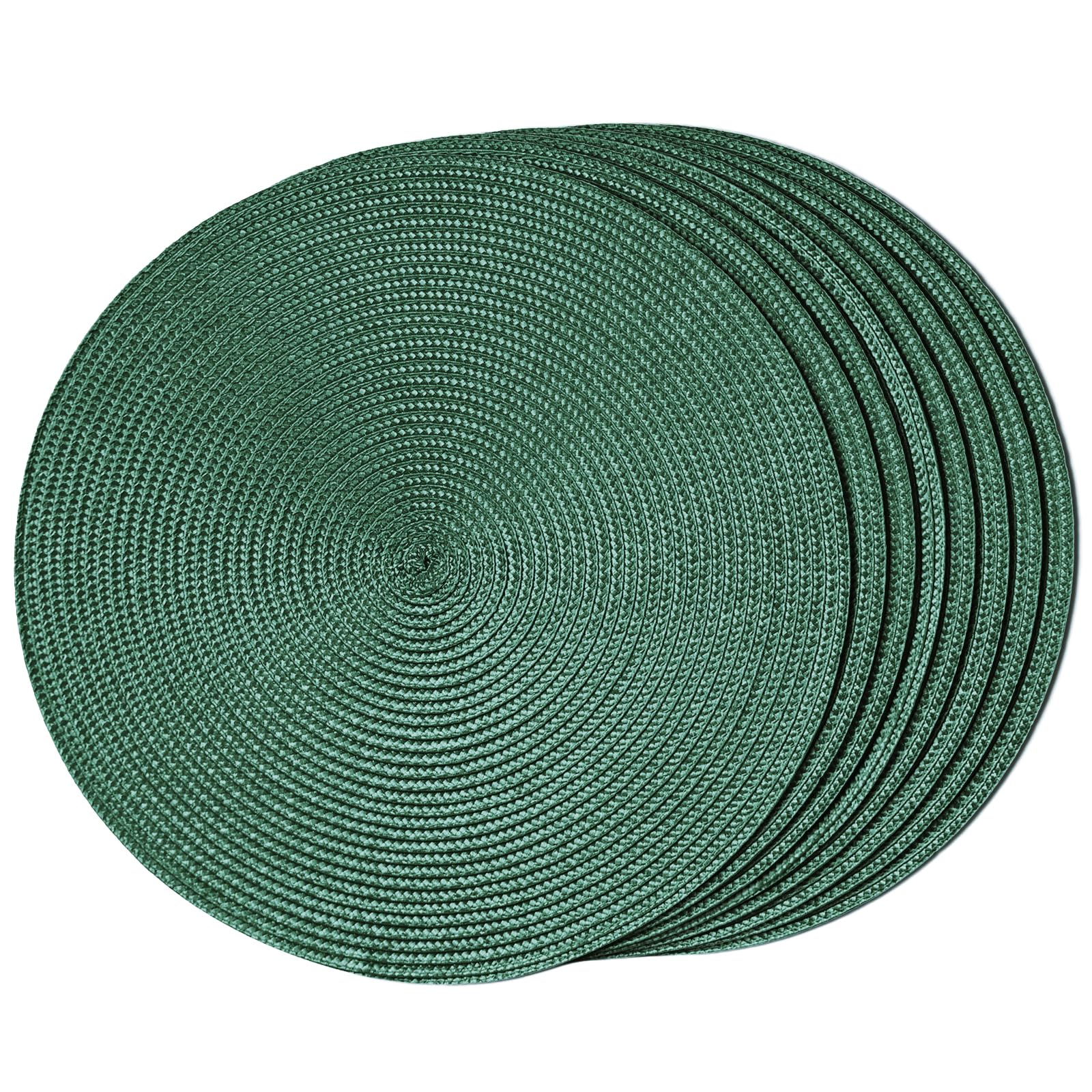 FunWheat Round Braided Placemats Set of 8 Table Mats for Dining Tables Woven Washable Non-Slip Place mats 15 inch(Black Green,8pcs)