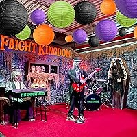 Vista 7 de Juego de 18 faroles de papel para decoración de fiesta de Halloween, varios tamaños, redondos, colgantes, decoraciones de fiesta para festivales