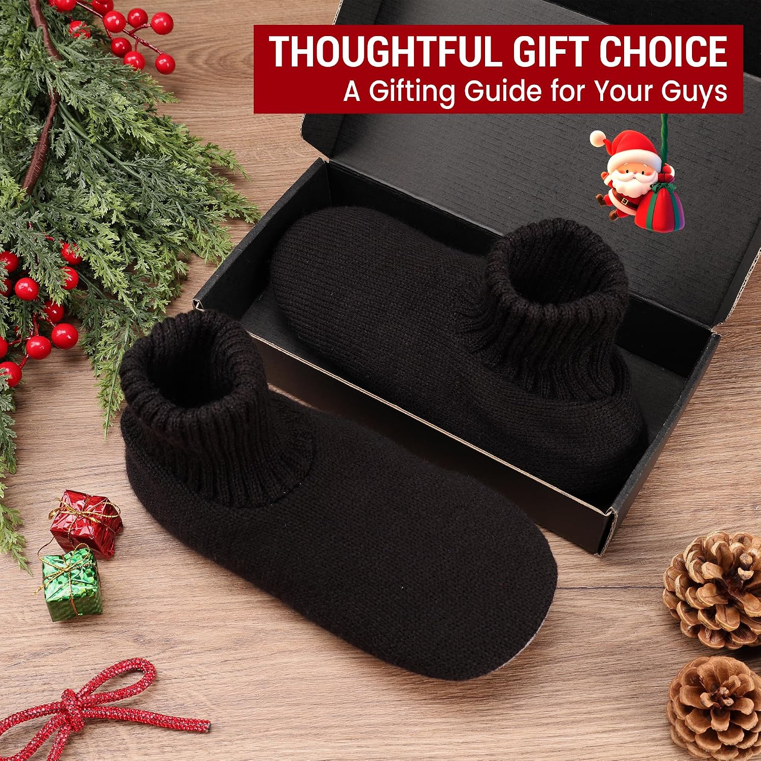 Ultrafun Fuzzy Slipper Socks for Men, Non Slip Warm Plushed Lined Indoor House Socks with Grips Christmas Gifts