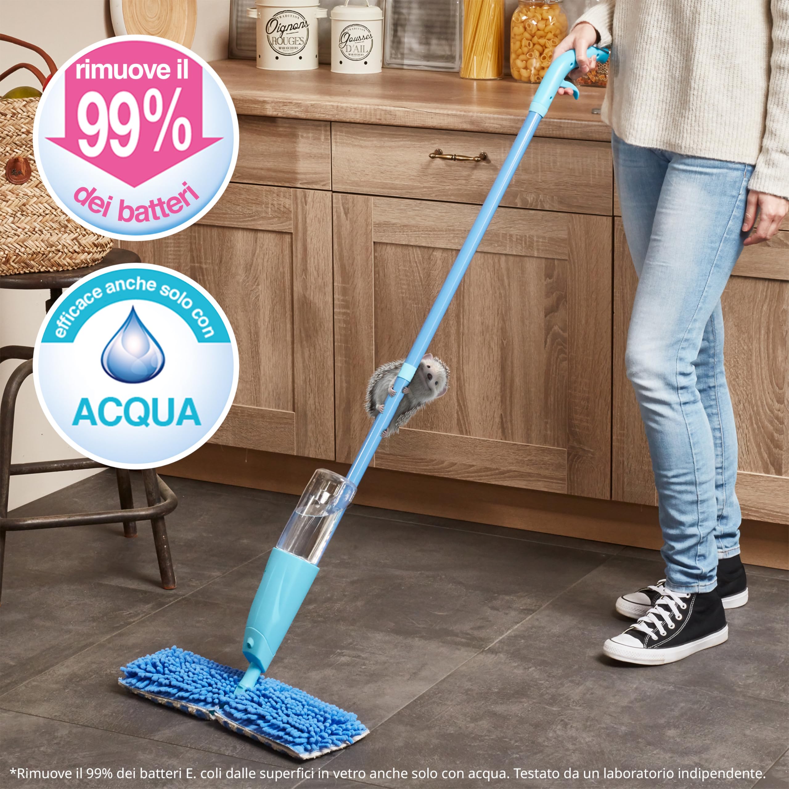 Spontex Quick Spray Duo Fiocco piatto spray con ricambi in microfibra lavabili | Pulisce pavimenti in laminato, legno e piastrelle | Reversibile No-Touch