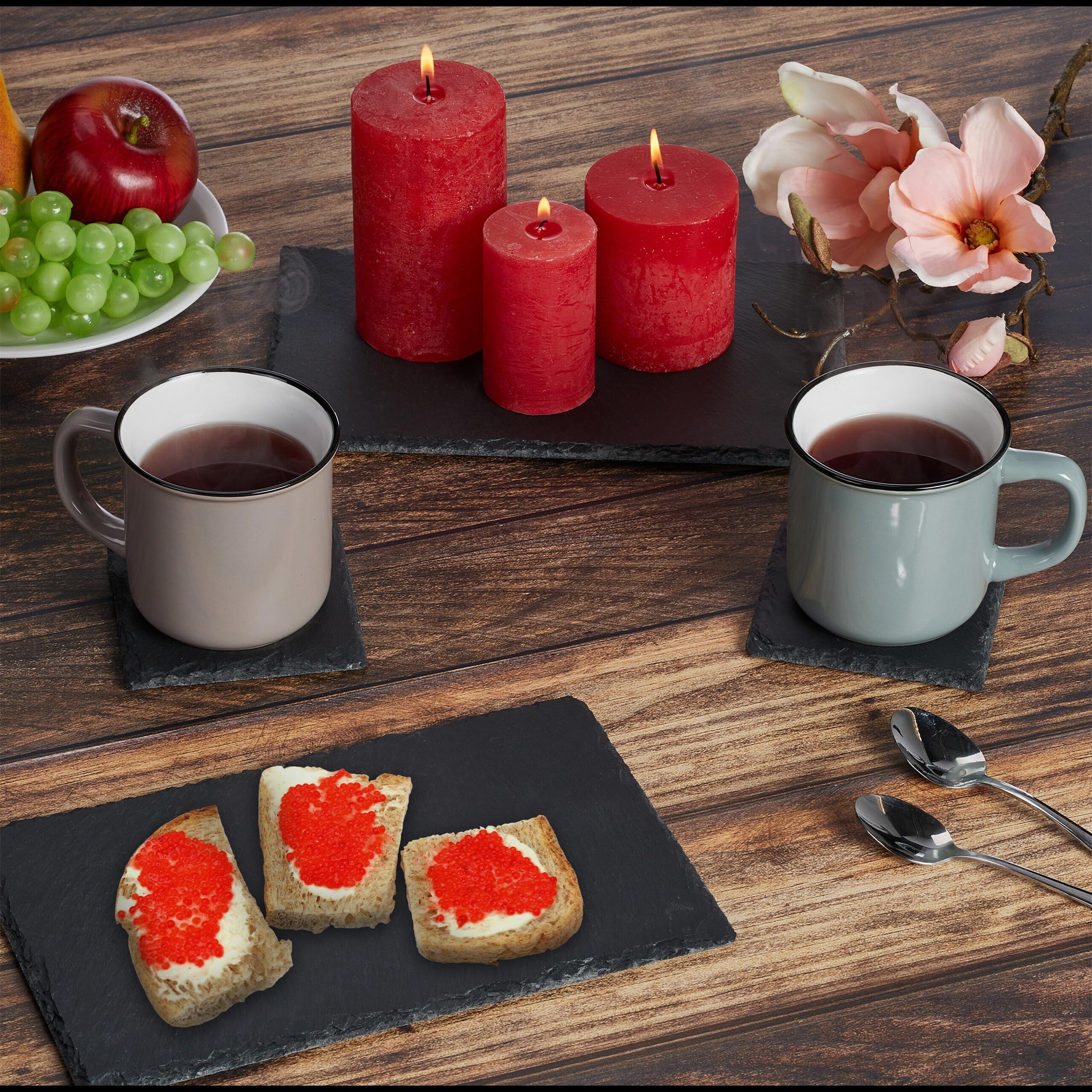 Relaxdays Sottobicchieri in Ardesia, Set da 20, Poggia Bicchieri, Sottobottiglia 10x10 cm, Accessori da Bar, Antracite