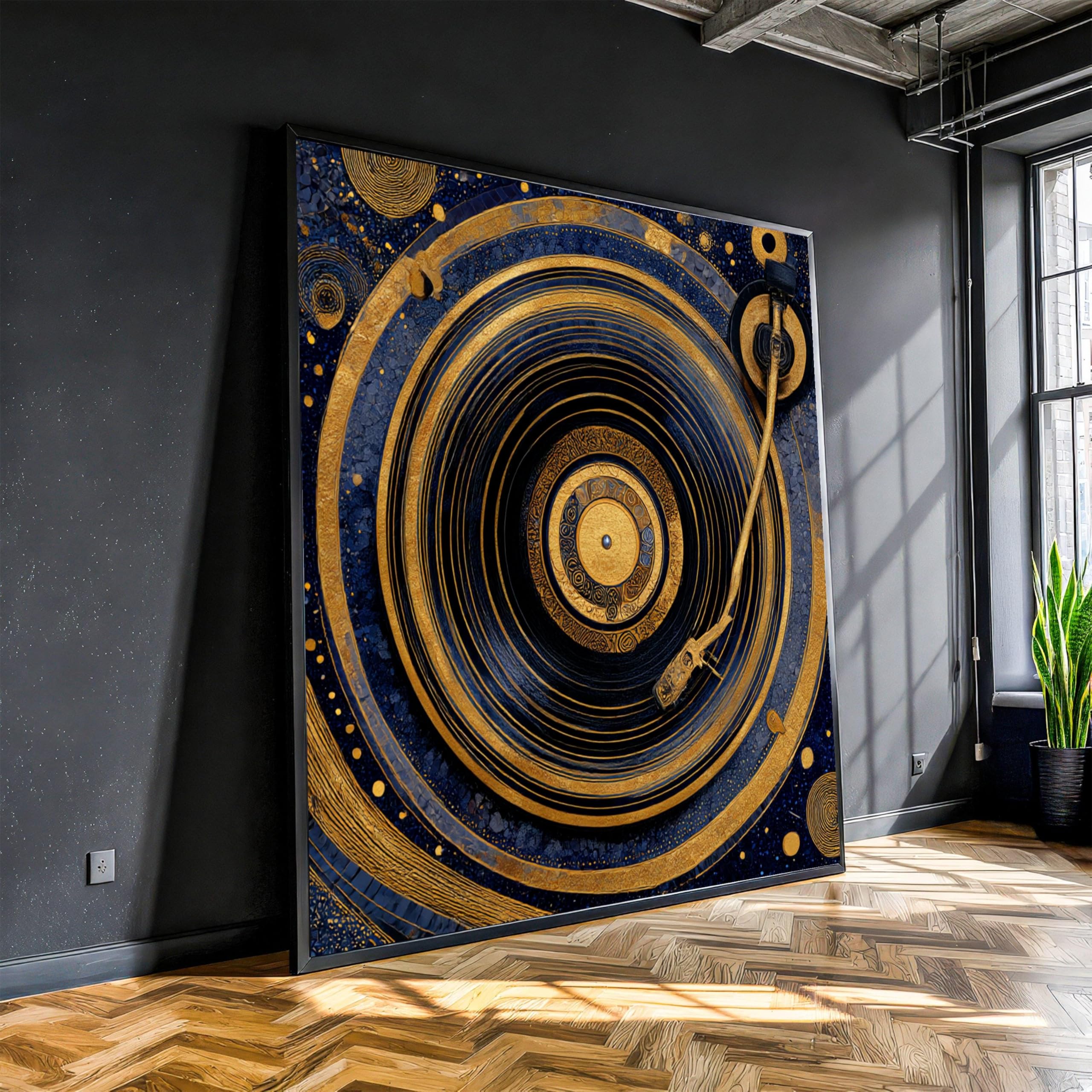 YUSUZHU Record Player Canvas, Golden Abstract Art Print, Music Theme Wall Art, Modern Home Decor, Ready to Hang Canvas Painting(60x60cm/Frameless)
