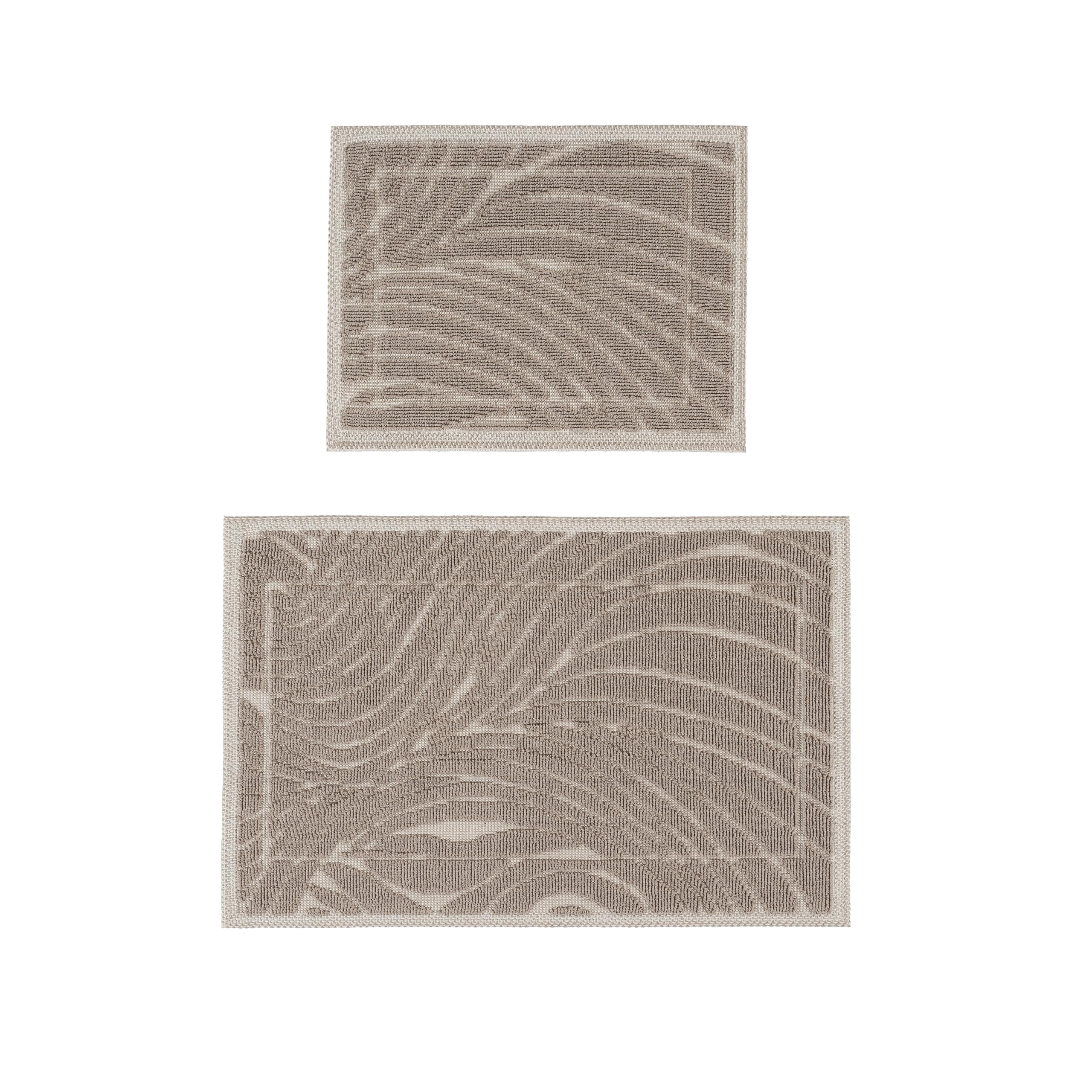 Ruglenza Bathroom Mat Set – 2 Piece Non Slip Cotton Bath Mats for Bathroom & Shower, Textured Loop Bath Rug Set, Quick Dry, Machine Washable, Easy Clean (Ecru/Beige-BK01, 50 x 120 CM)