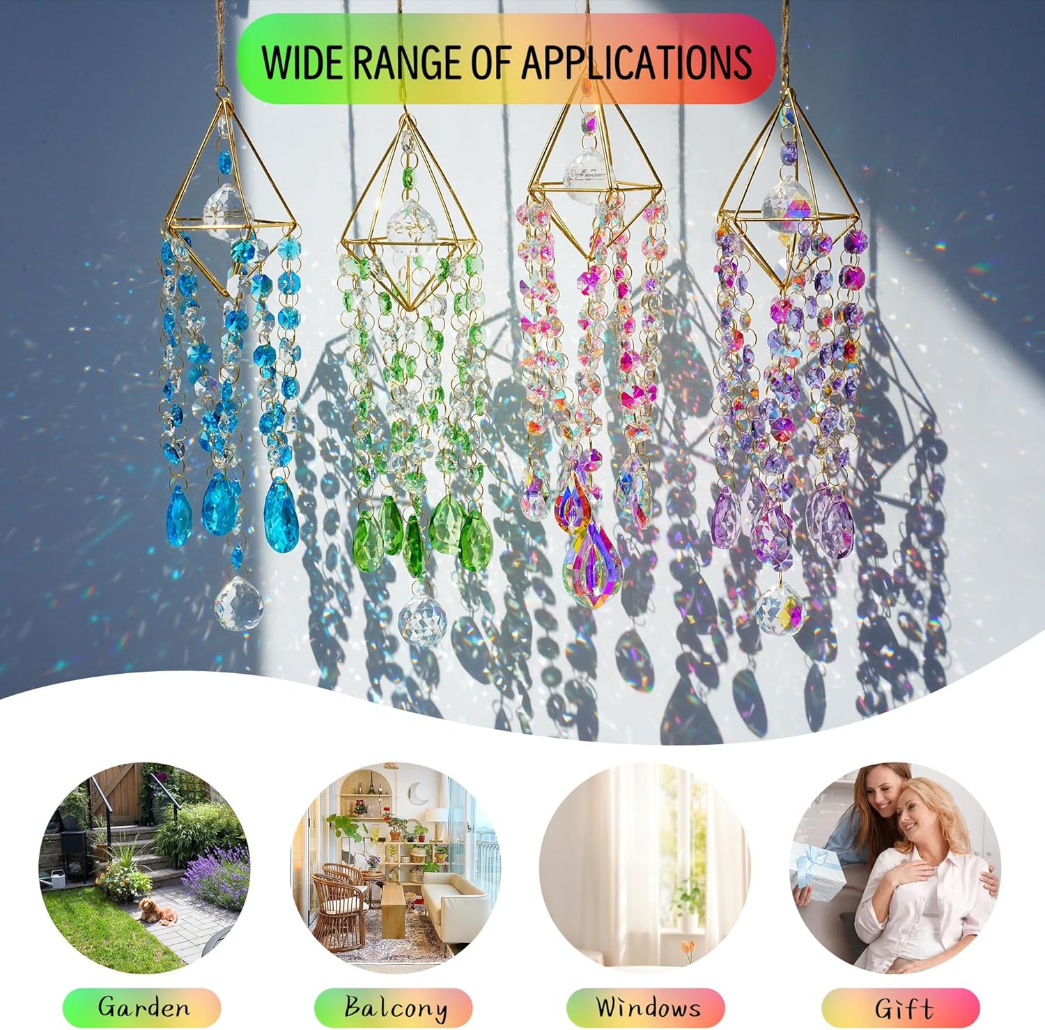 HDCRYSTALGIFTS 21.5inch Crystal Prisms Suncatcher for Window Hanging, Rainbow Maker Crystal Sun Catcher Indoor Window Glass Wind Chimes Home Garden Decor, Purple - Image 6