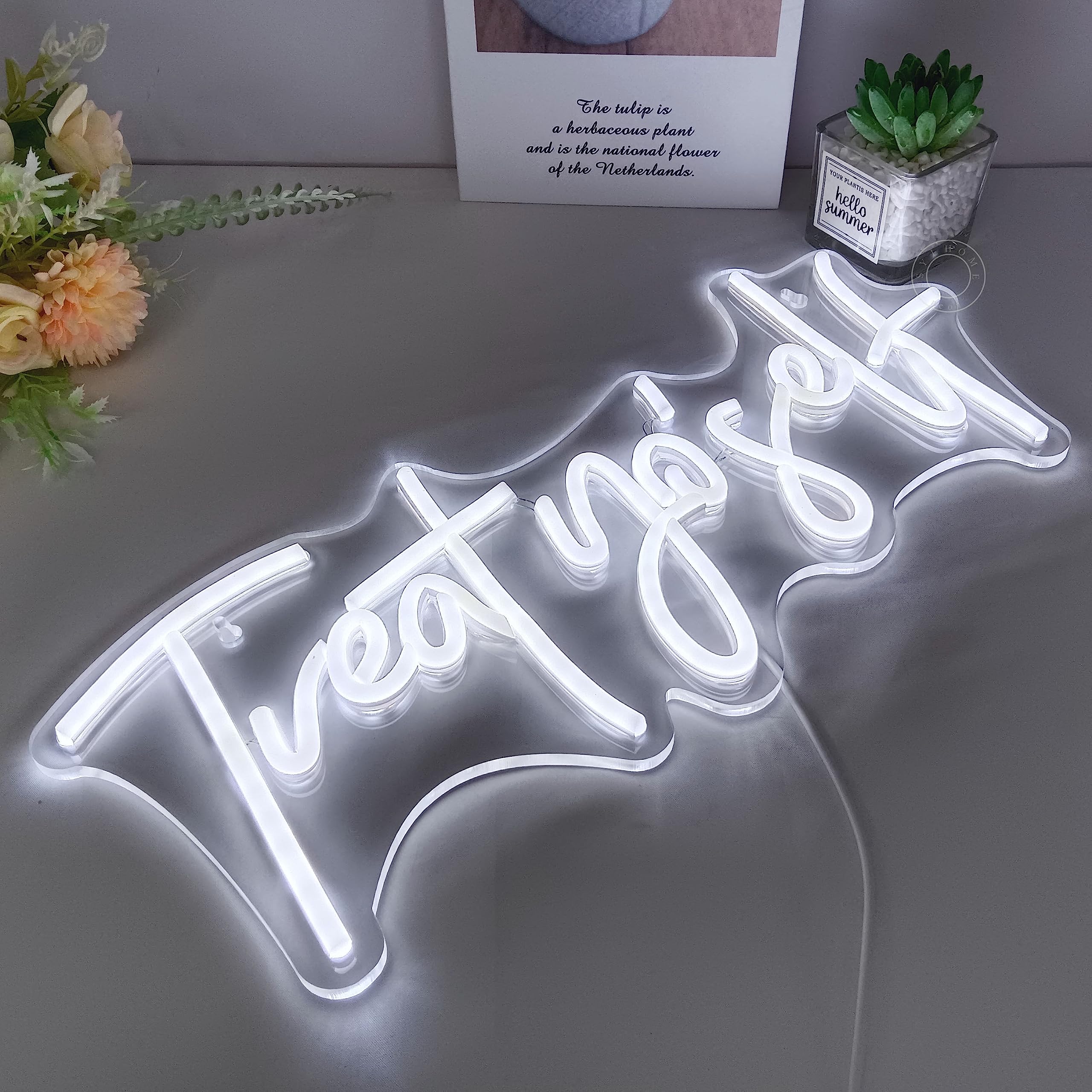 SYLHOME Treat Yourself LED-Neon-Lichtschild, Schlafzimmer, Kinderzimmer, Wohnzimmer, Kunst, Wanddekoration, Schild, Zuhause, Familie, Geburtstag, Weihnachten, Hochzeit, Party, Geschenke, beleuchtetes