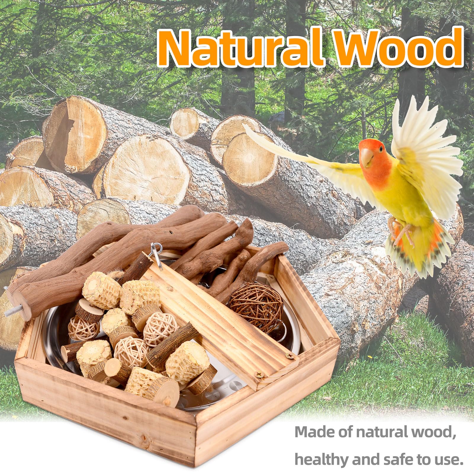 LIMIO Natural Grape Wood Bird Parakeet Playground - Perch Stand for Parakeets, Cockatiels, and Small Birds Toys - image 6