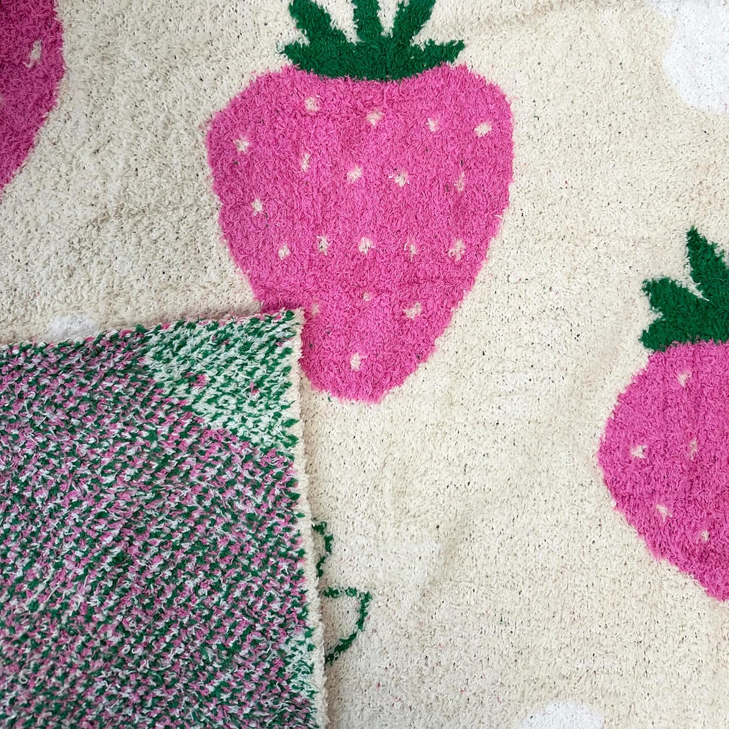 Cute Strawberry Throw Blanket for Kids Girls, Soft Fleece Pink Throw Home Decor for Women Teens as Birthday Gifts Cozy Fruit Pattern Blankets for Couch Sofa Bed Camping, 51x63 inches - Image 4