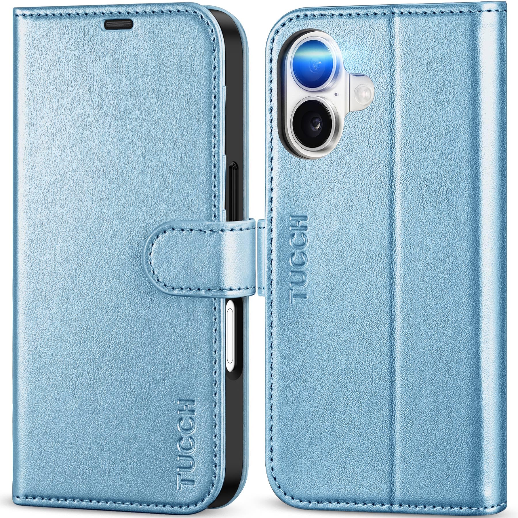 Photo 1 of TUCCH Case Wallet for iPhone 17 (6.3-Inch) 2025, RFID Blocking 4 Card Slots, Kickstand, Magnetic Closure, PU Leather, Shockproof TPU Shell, Protective Flip Folio Cover, Pearly Light Blue