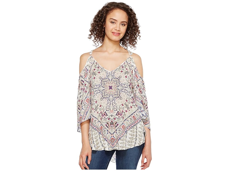 

Hale Bob Beach Belle Rayon Dot Woven Cold Shoulder Top (Red) Women's Clothing