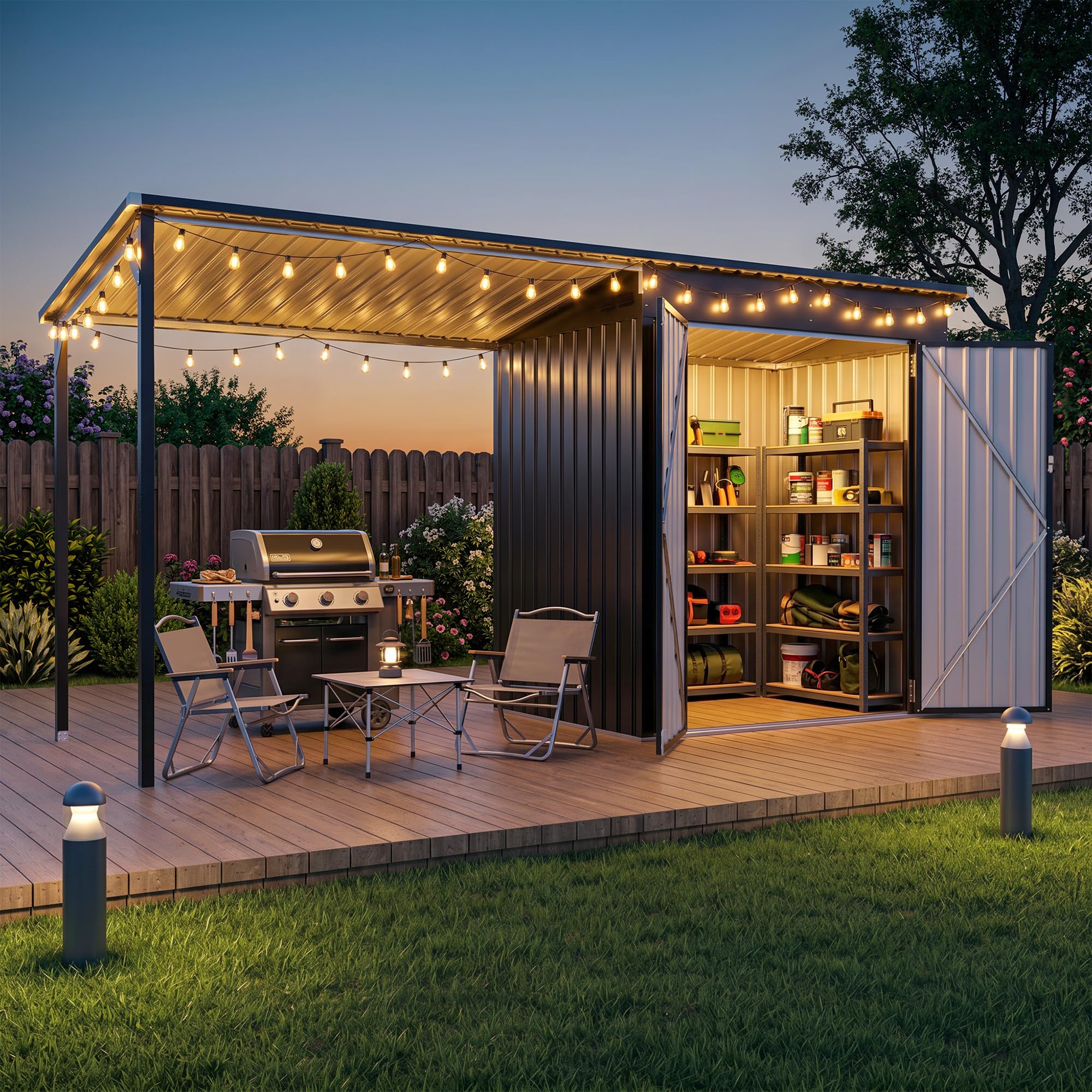 AirWire 6x4 FT Outdoor Storage Metal Shed with Reinforced Gazebo