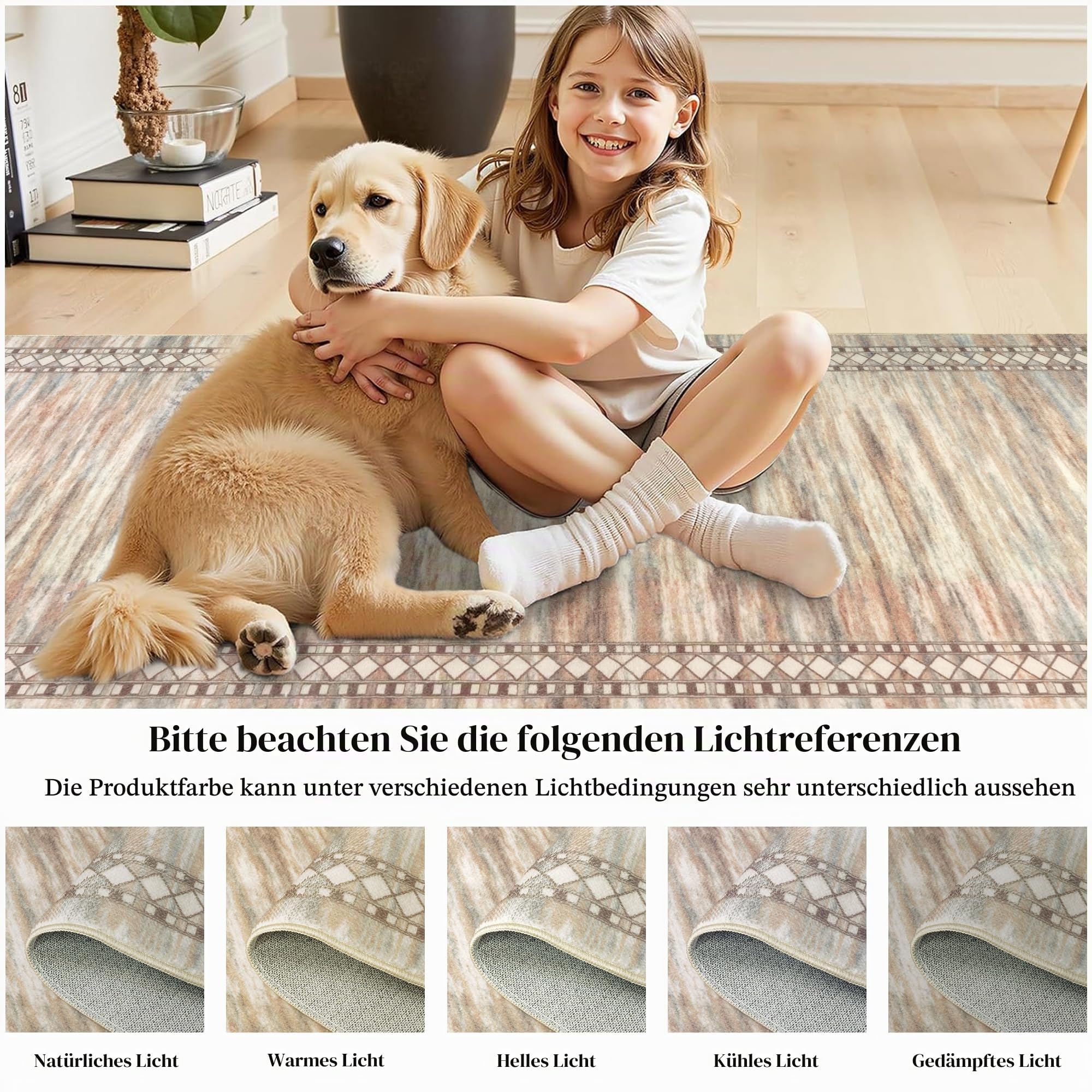 Homcomodar Flur Teppich Beige 80X300cm Teppich Läufer Flur Morden Teppichläufer rutschfest Küchenläufer Waschbar für Küchen Hallway Schlafzimmer Eingang Wohnzimmer