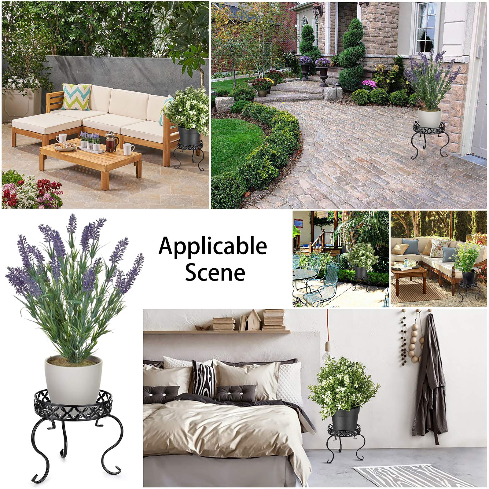 OwnMy Metal Round Plant Stand Rustproof Iron Flower Pot Holder, Modern Plant Stand Plant Display Potted Rack, Indoor Outdoor Plant Stand Heavy Duty Plant Holder for Home, Garden, Plant Lovers (Black)