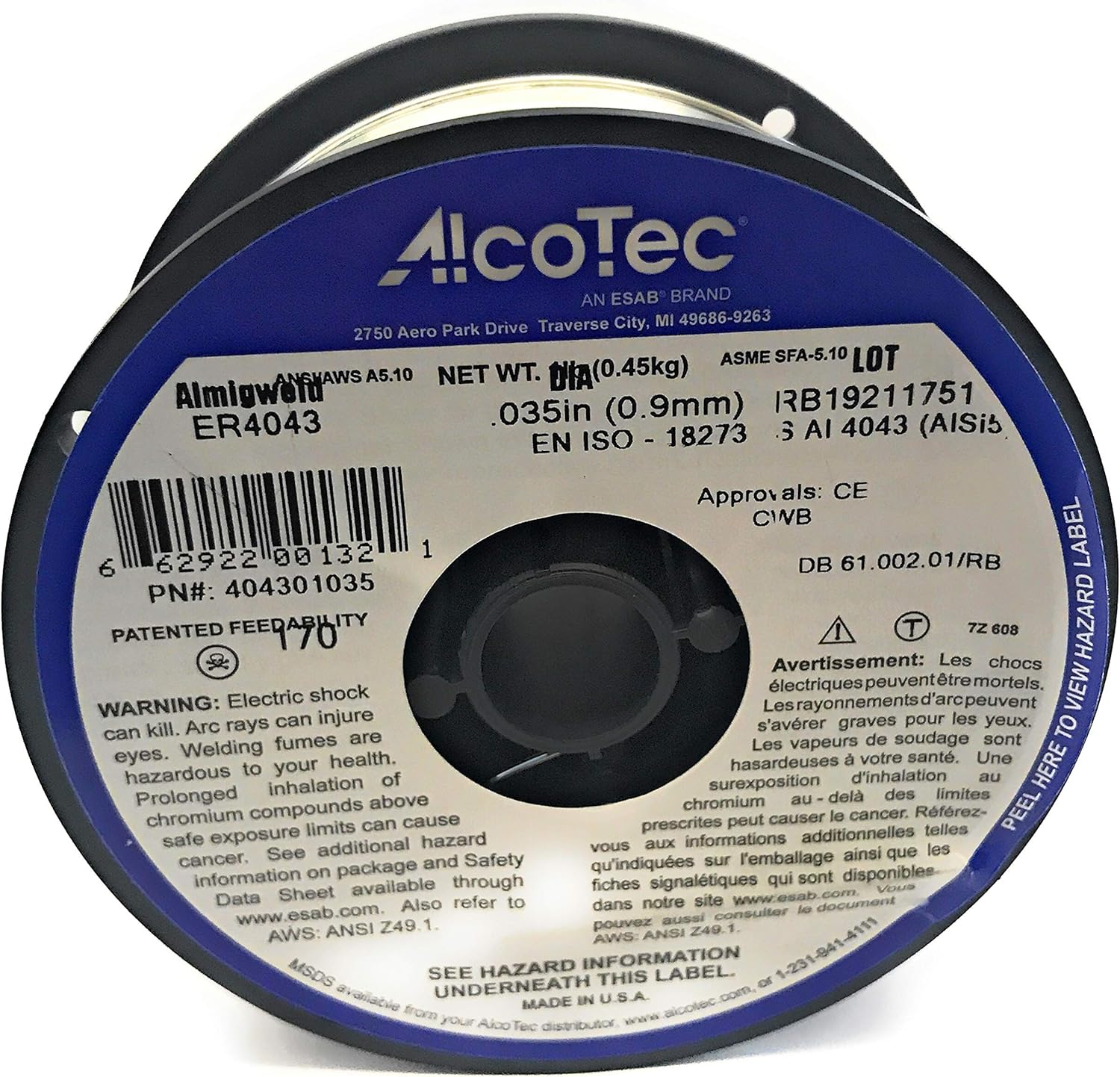 ALCOTEC ER4043 Spool general purpose aluminum welding wire size (.035" x 1 lb.)