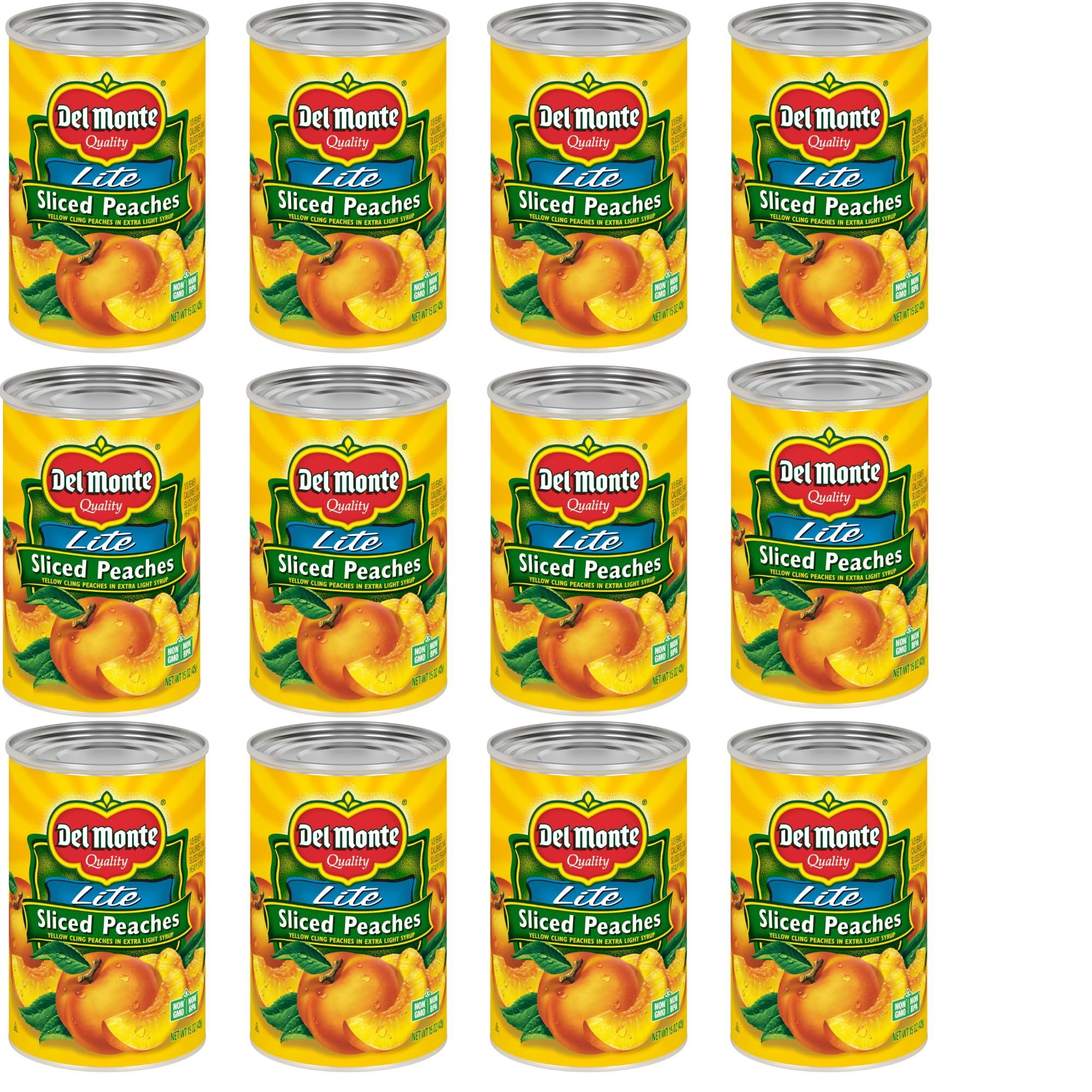 Del Monte Sliced Yellow Canned Peaches in Extra Light Syrup, 15 oz Can (Pack of 12 Cans)