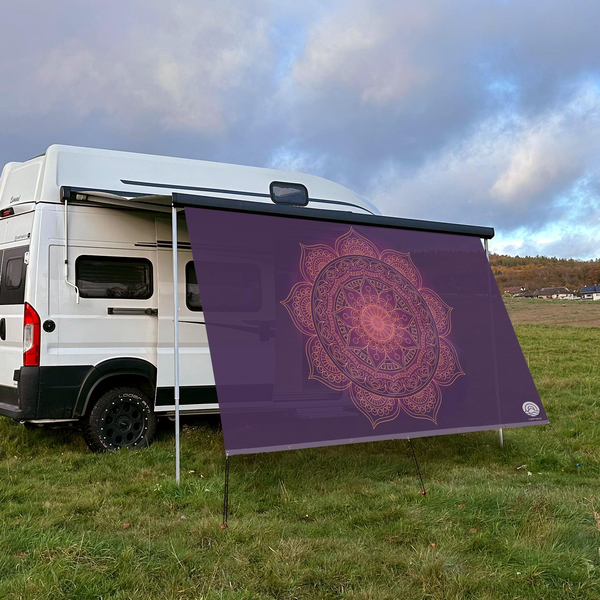 Textil Sonnensegel Mandala Rise | Höhe 200cm | hochwertiger Fotodruck inkl. Keder-Befestigung | Markisen-Vorderwand - Länge/Keder: 380cm / 5 mm Keder