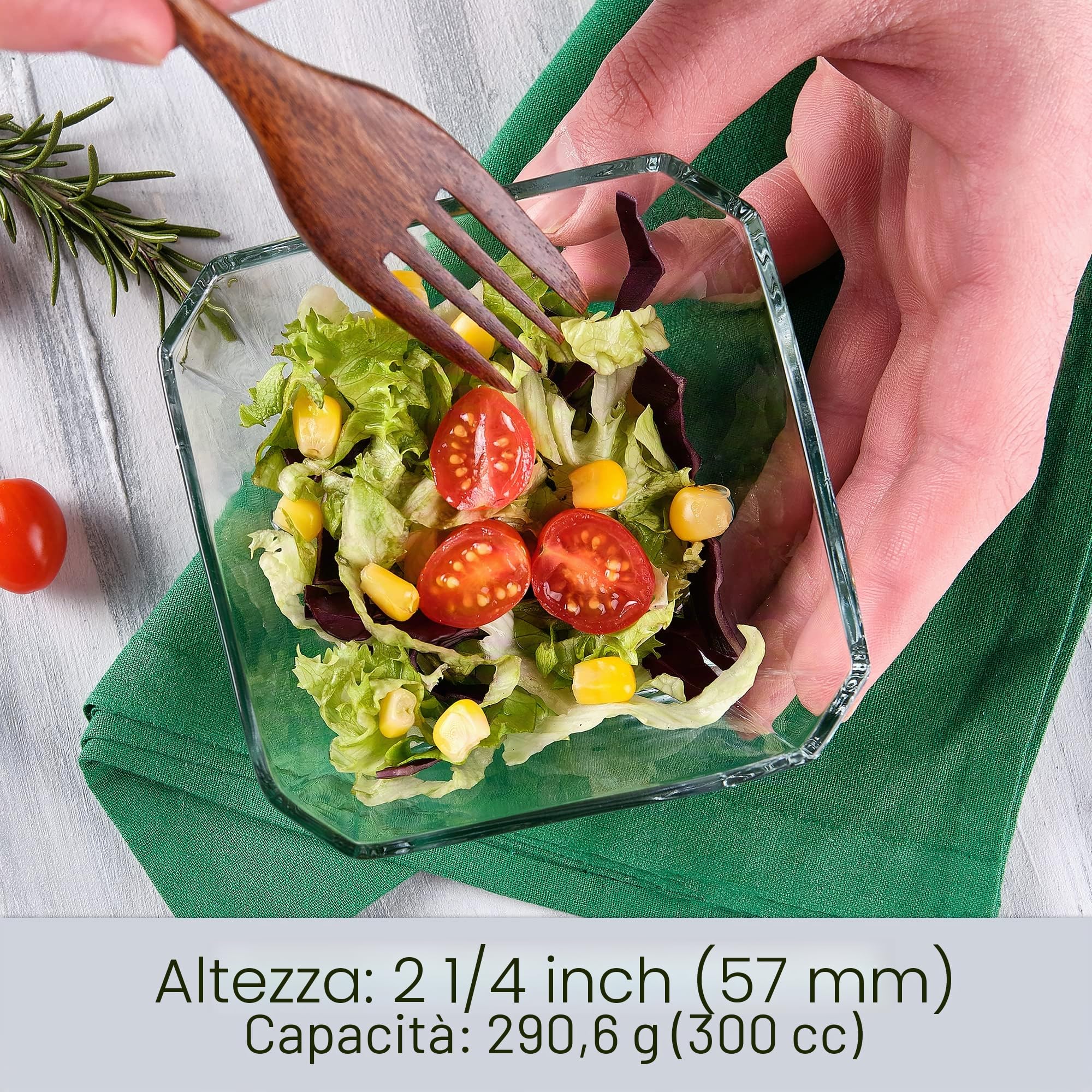 CRYSTALIA Premium Ciotole in Vetro Set 6, 300ml Senza Piombo - Insalatiere, Tazze da Dessert, Ciotole da Immersione per Snack, Salse, Caramelle e Frutta