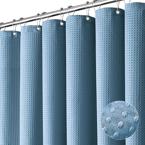 Dynamene Cortina de ducha de tela azul  Cortinas de ducha de tela resistente con textura de gofre para baño, 256 GSM, juego de cortinas de baño de