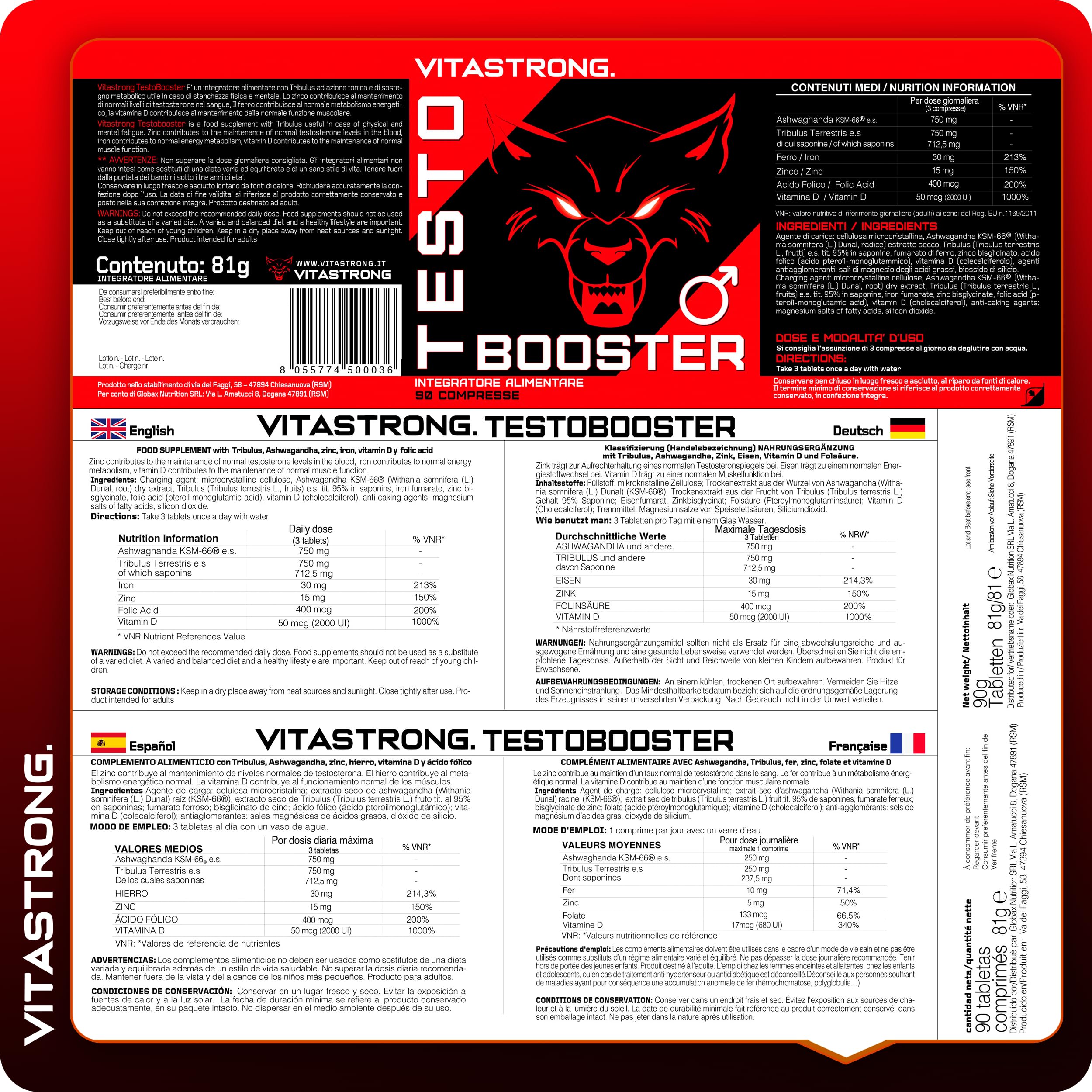 Vitastrong TESTOBOOSTER JEDYNY ORYGINALNY z Patentowanymi Składnikami | Szybkie i Skuteczne Działanie, Wsparcie Czystej Masy Mięśniowej, Tribulus Terrestris, Ashwagandha